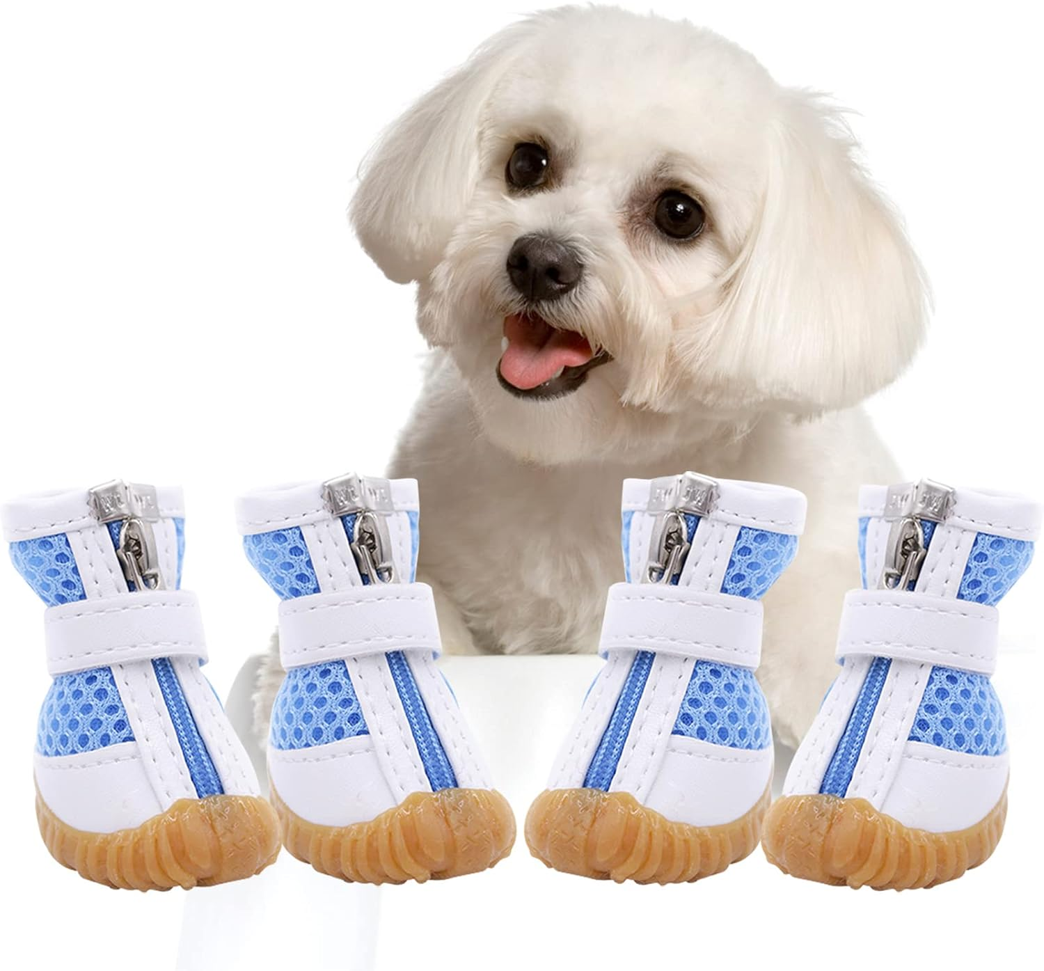 AOFITEE Mesh Dog Shoes Pet Boots, Breathable Dog Shoes for Small Doggy, Waterproof Pet Sandals with Anti-Slip Sole and Zipper Closure, Durable Pet Paw Protector for Hot Pavement