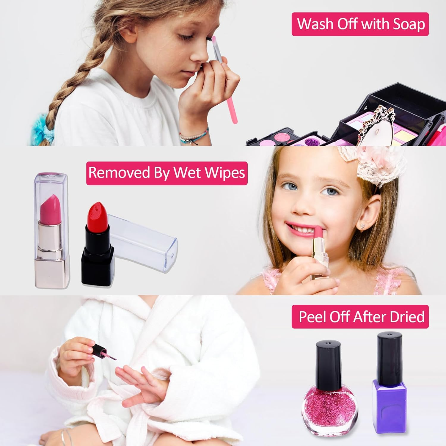 OLIGEI Kids Makeup Set for Girl, 52 Pcs Washable Non-Toxic Girl Toys Pretend Makeup Kit for Toddler, Princess Dress up Christmas & Birthday 3 4 5 6 7 8 9 10 11 12 Year Old Girls image number 5