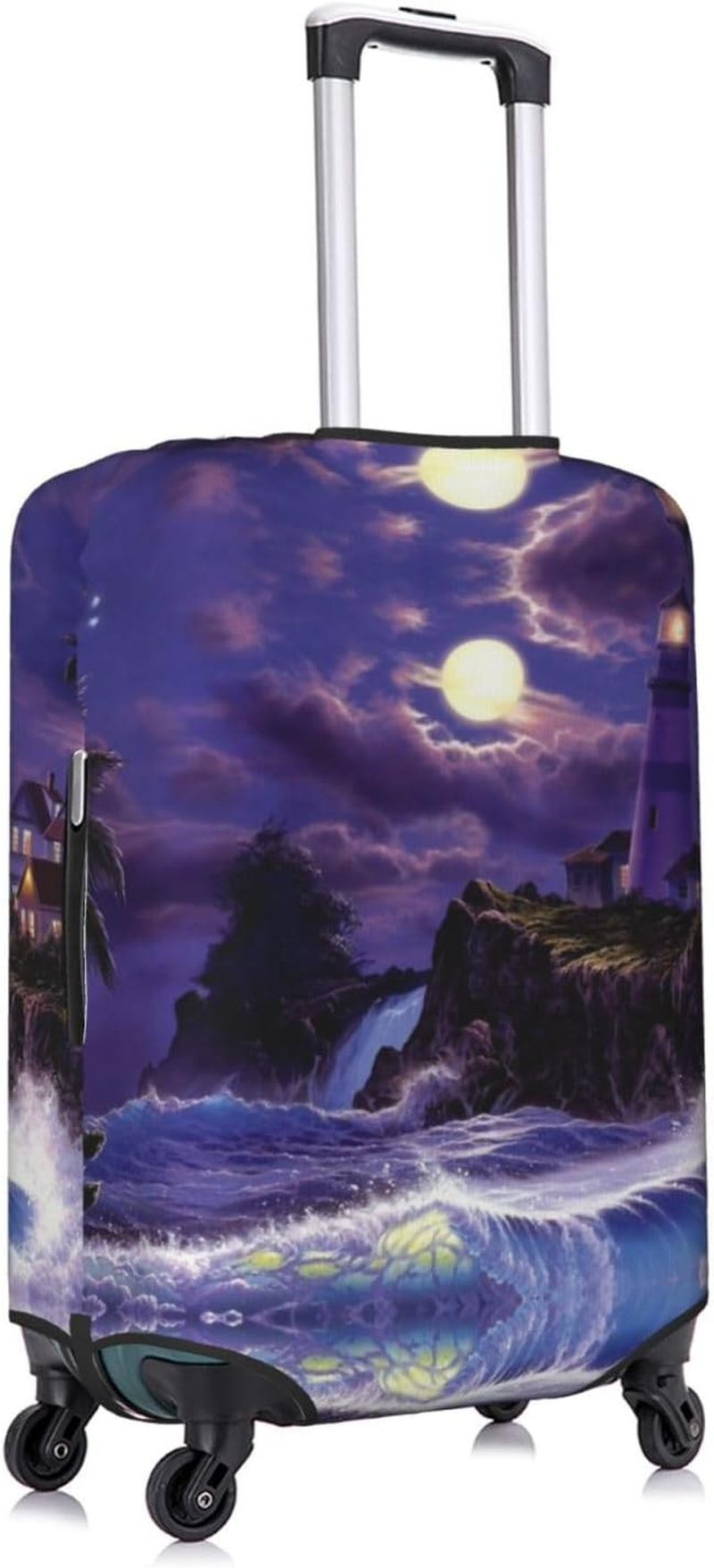 Navy Blue Sky and Stars Travel Luggage Cover,Washable Suitcase Cover Protector Anti-Scratch Suitcase Cover Fits 18-32 In, Moonlight Lighthouse, M image number 1