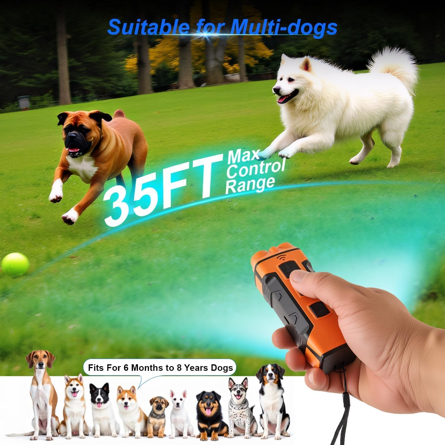 APEXORIGIN Dog Bark Deterrent Device, 3X Ultrasonic anti Barking, 6 Training Modes 10M Range Barks No More Indoors Outdoors Behavior Correct Safe & Humane Rechargeable Compact Bark Control for Dogs image number 4