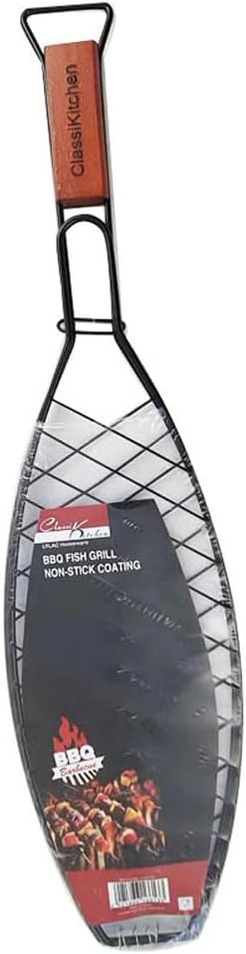 Leona Co Non-Stick BBQ Fish Grill Basket &ndash; 14X58Cm, Stainless Steel with Wooden Handle &ndash; Ideal for Grilling Fish, Meat & Vegetables image number 5