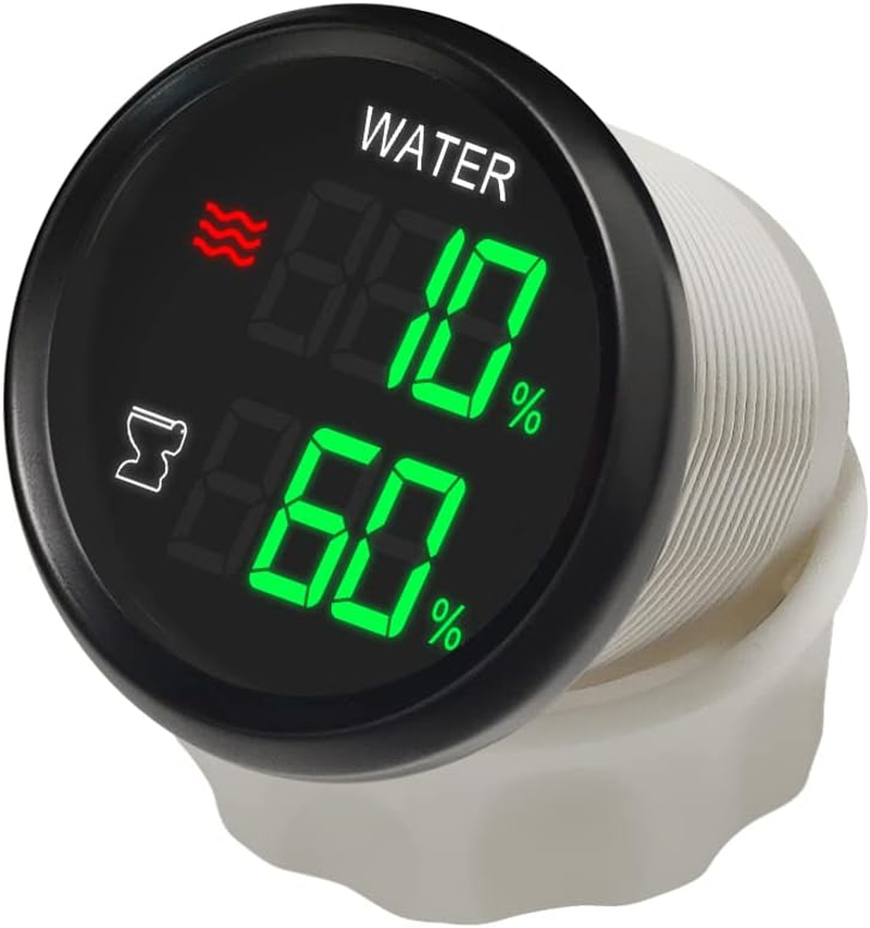 ELING Waterproof 2 in 1 Dual Gauge Water Level Holding Tank Level Alarm 9-32V for RV Vessels Yachts (WH, Black+Black)