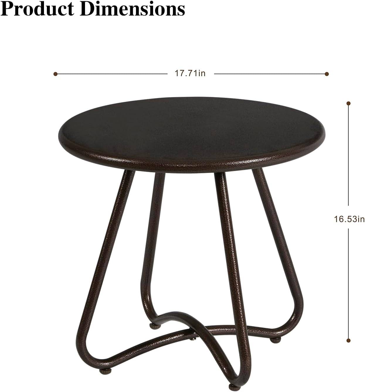 YIYAN Patio Small Side Table Waterproof round Metal Steel Weather Resistant Portable Outdoor and Indoor End Table for Garden Balcony Yard(Brown) image number 3