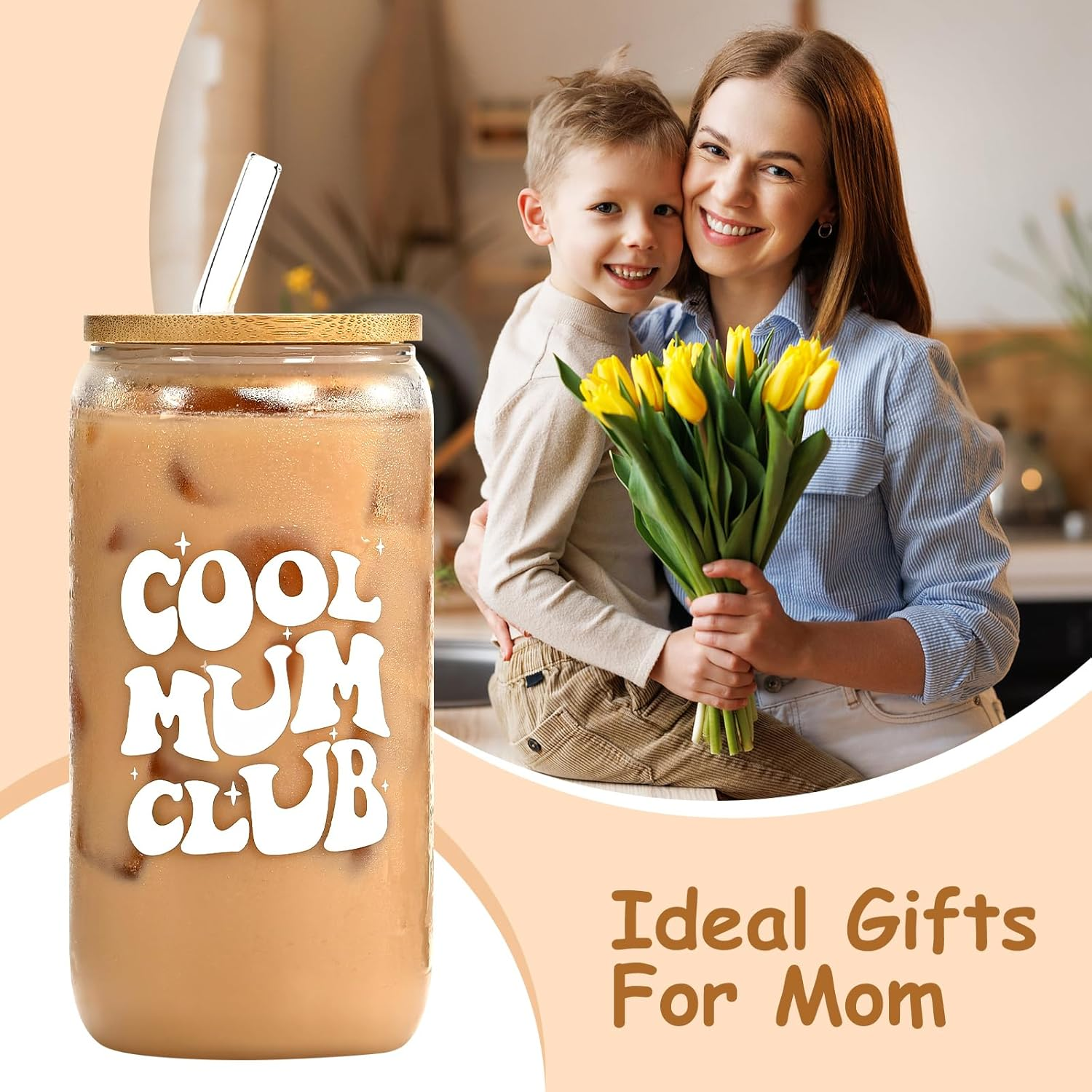 Mothers Day Gifts, Gifts for Mum, Mum Birthday Christmas, 16Oz Glass Cup with Bamboo Lid image number 5