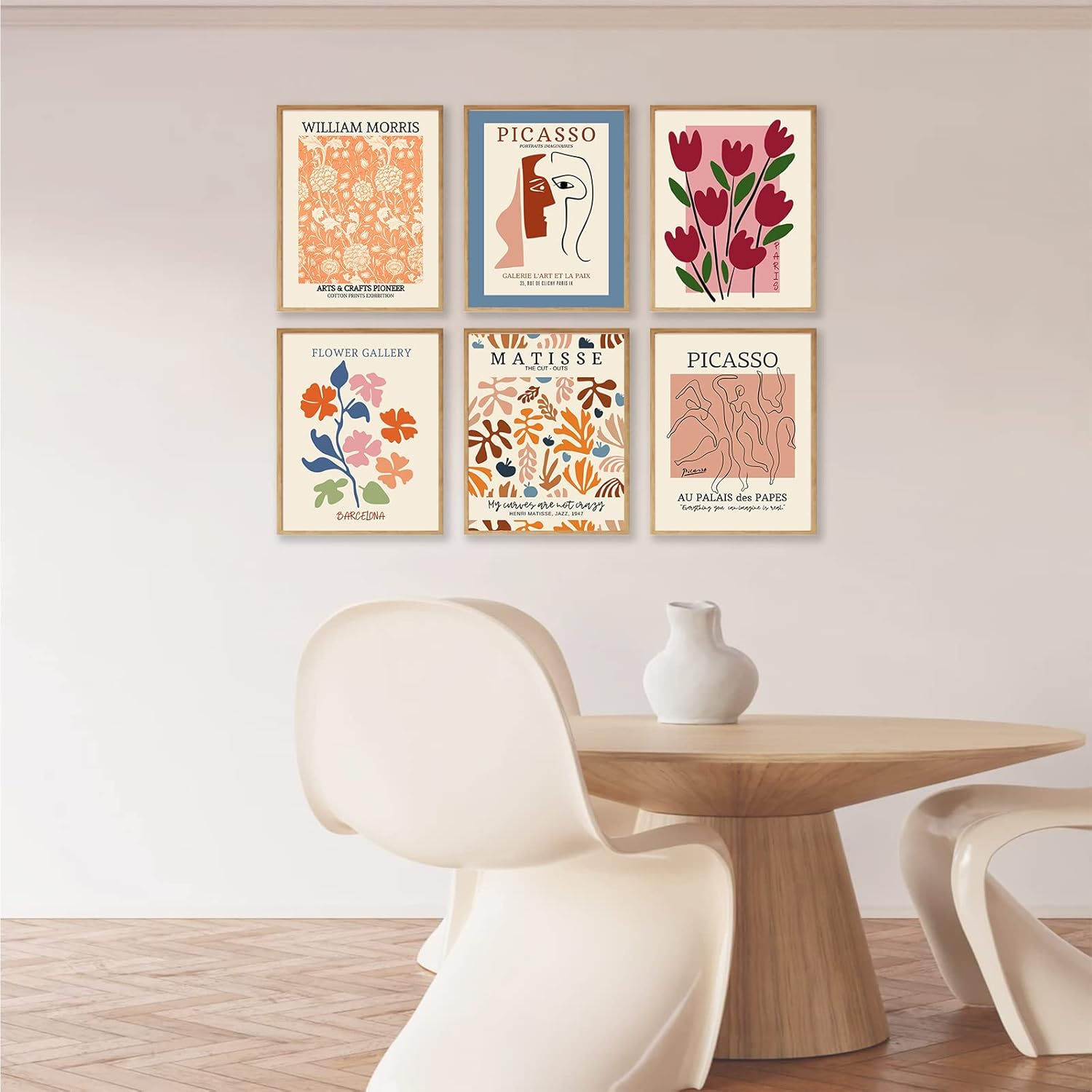KBKBART Flower Market Posters Set of 6,Abstract Wall Art Prints Exhibition Poster Set,Vintage Matisse Print Picasso William Morris Painting Pictures,Minimalist Gallery Mix(8X10Inch,Unframed),Beige image number 6