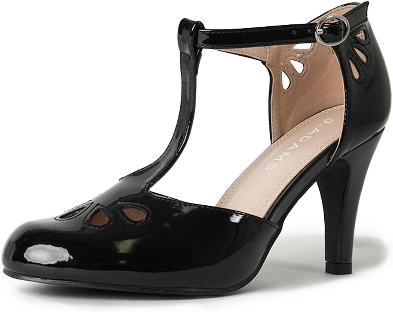 J. Adams Mary Jane Pumps - Vintage Tear Drop Cutout Low Kitten Heels - Retro round Toe Adjustable Ankle T Strap - Pepper By