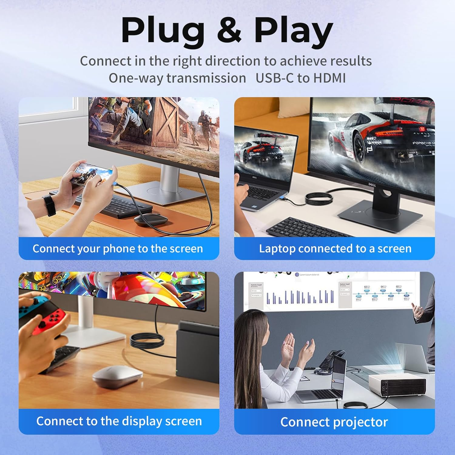 Guermok USB-C to HDMI Cable, 67In &ndash; HDR & ALLM, 8K@60Hz / 4K@144Hz, PD100W, USB-C Video Output for Switch 2 Dock, Capture Cards, Tvs, Handheld Consoles(Blue)