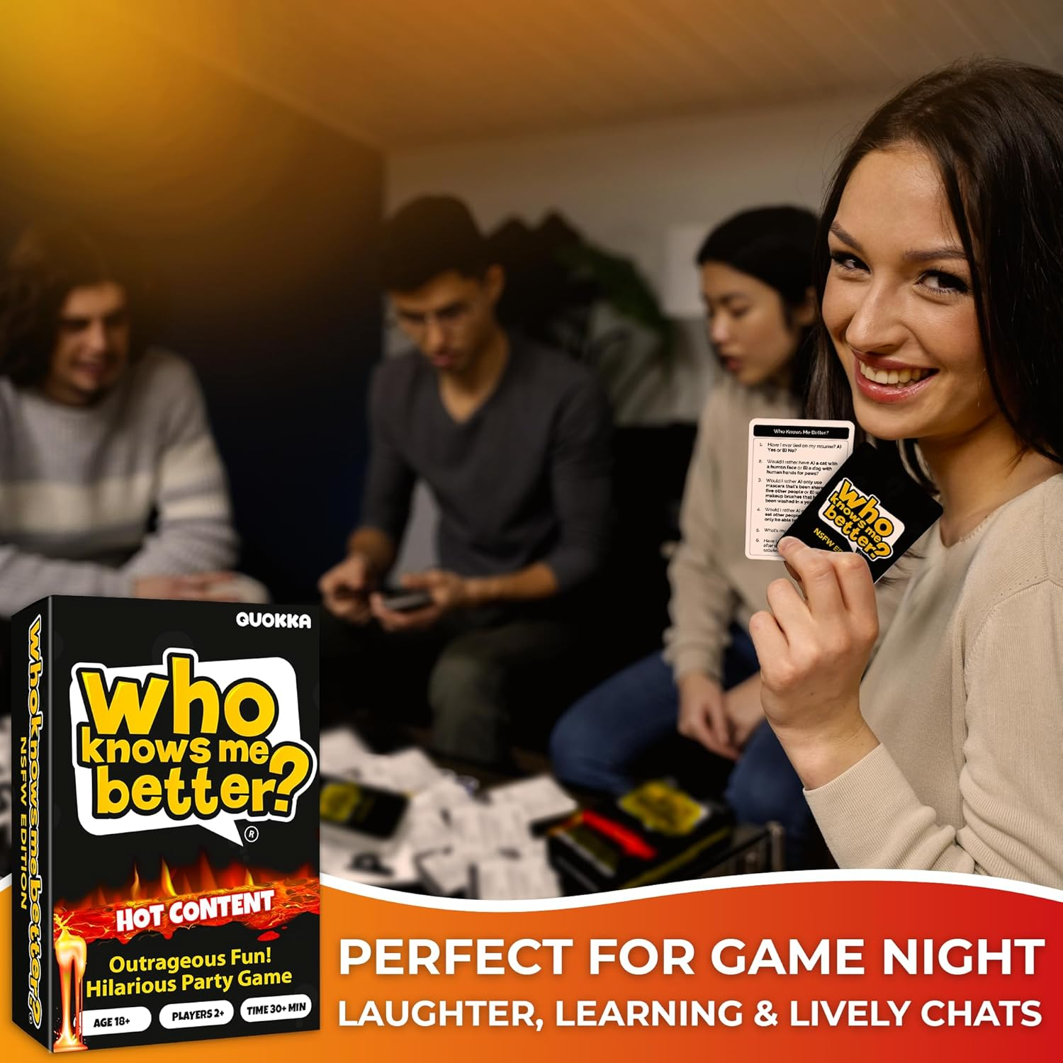 QUOKKA Who Knows Me Better? - Hot & Wild Edition | Bold & Spicy Party Card Game | 500+ Daring Questions to Expose Your Friends&rsquo; Deepest Desires image number 6