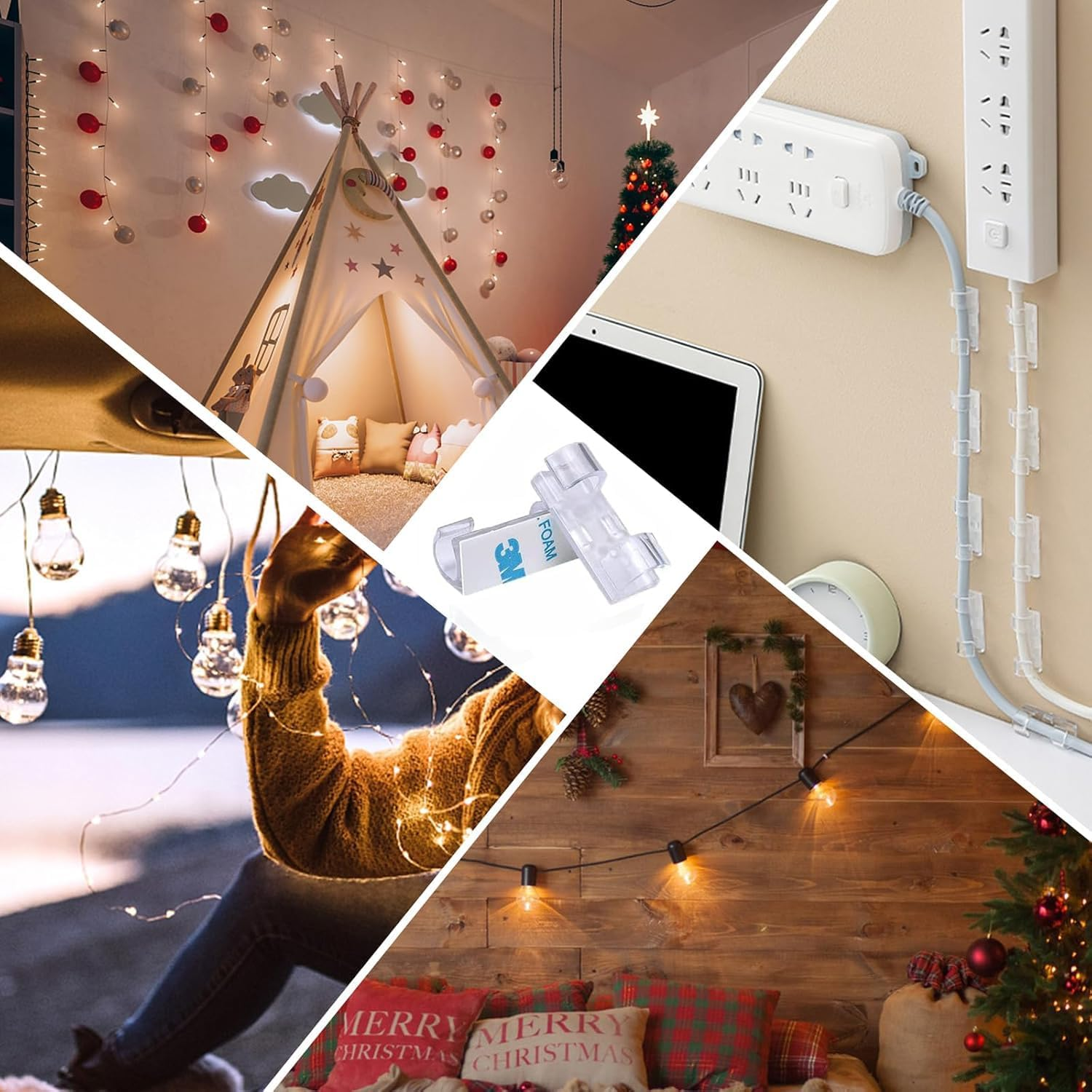 BEANPRECOY 80 Pcs Cable Clips Strong Clear Self Adhesive Cable Clips Cable Tidy Clips Durable Strong Cable Clips Cord Management for Wall Strong Cord Organizer under Desk Car Light Indoor Outdoor image number 3