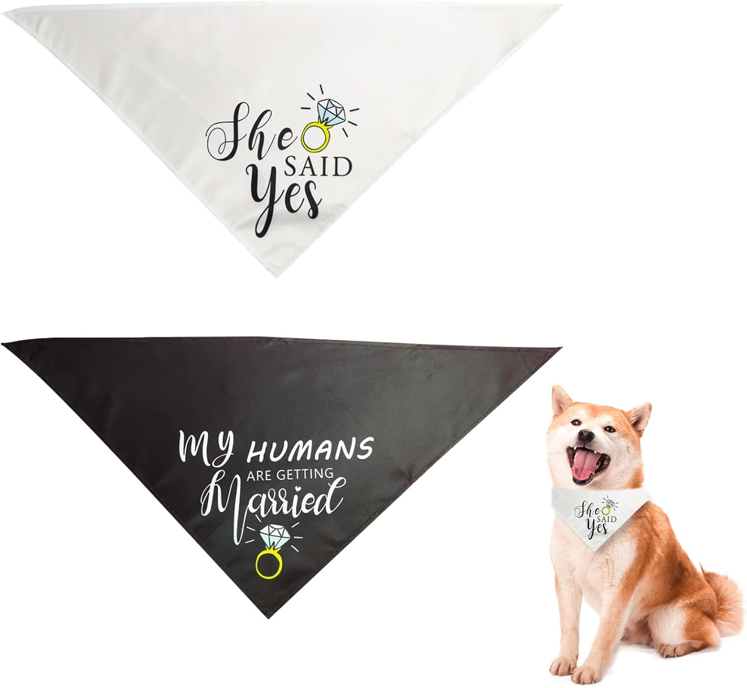 Dog Wedding Bandana, 2 Pieces My Humans Are Getting Married She Said Yes Pet Scarf, Triangular Collar, Pet Accessories for Dog Lovers, Medium and Large Dogs and Cats image number 2