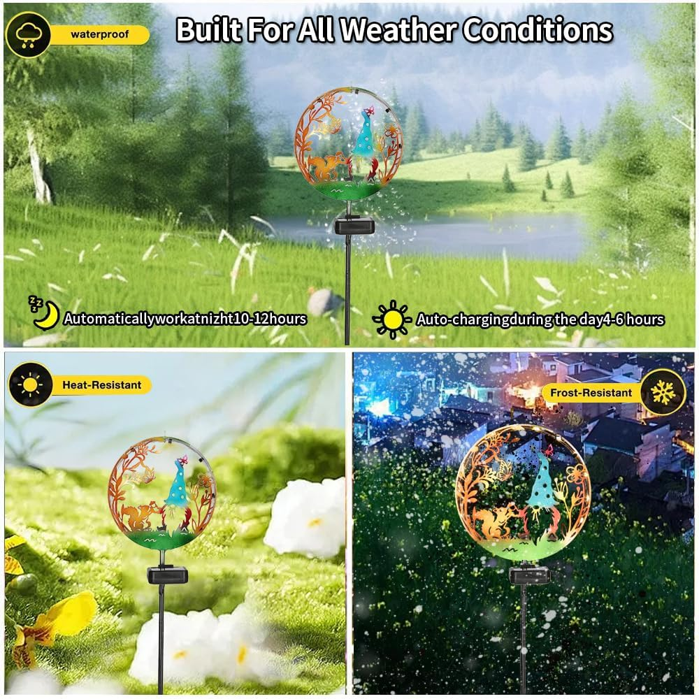 YZYOE Solar Powered Squirrel Elf Light, Garden Decoration Forge Iron Art Beautiful Squirrel and Elf Floor Lamp, Wireless Dusk to Dusk LED Landscape Light Waterproof