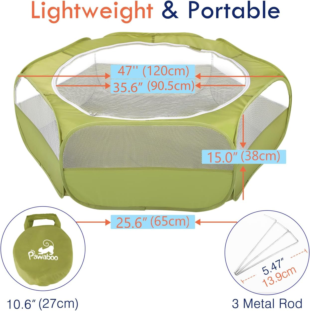 PAWABOO Small Animals Playpen, Breathable & Waterproof Small Pet Cage Tent with Zippered Cover, Portable Outdoor Yard Fence for Kitten/Puppy/Guinea Pig/Rabbits/Hamster/Chinchillas, Avocado Green image number 2
