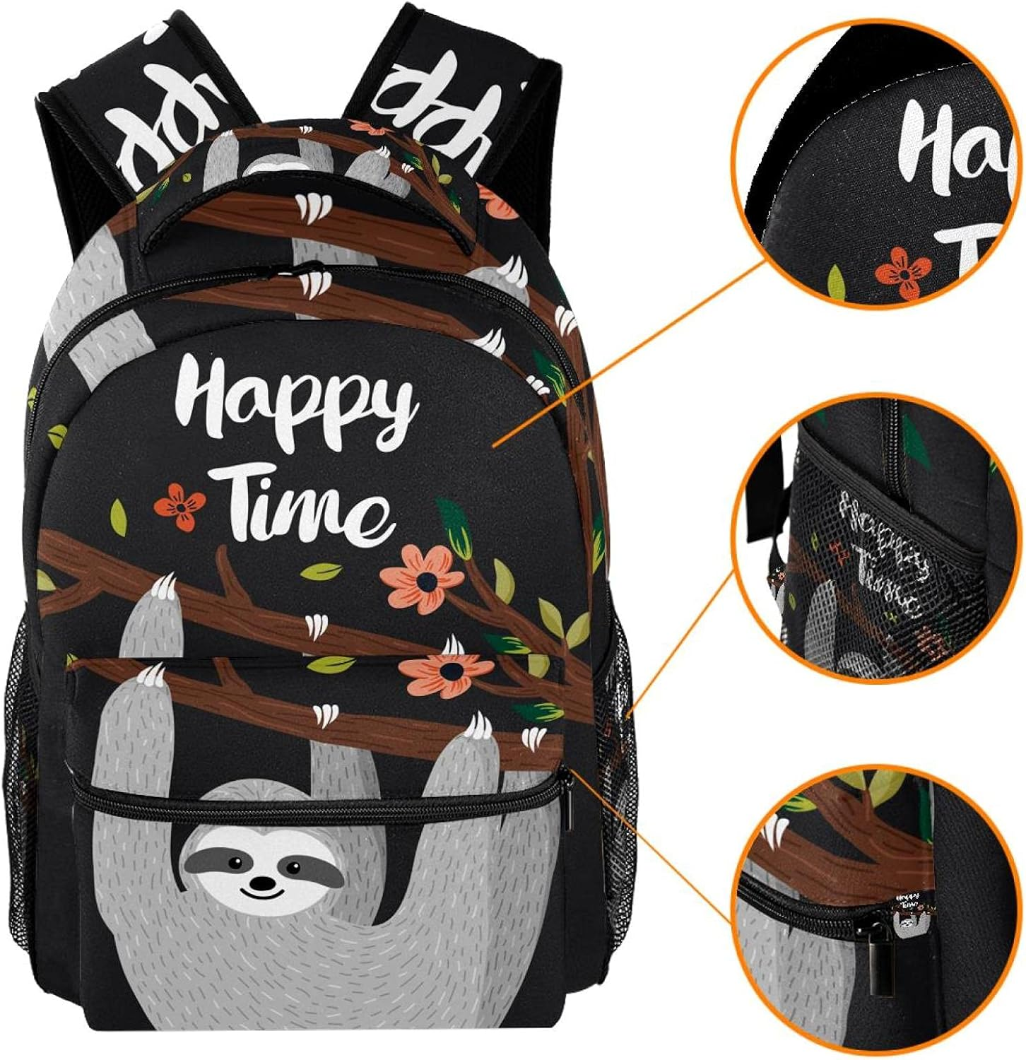 Happy Time Sloth Backpack Students Shoulder Bags Travel Bag College School Tote Backpacks image number 1