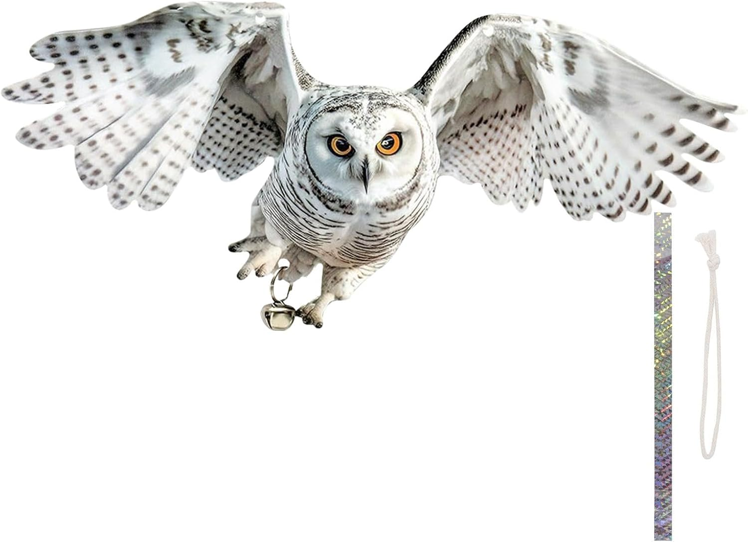 Bird Scarer Flying Kite, Wind-Action Owl Realistic, Crops Farm Protector, Bird Hawk Flying Kite, Double-Sided Animal Owl Eagle Reflective Bell, Scares Birds from Garden, Boat, Farm, Home image number 4
