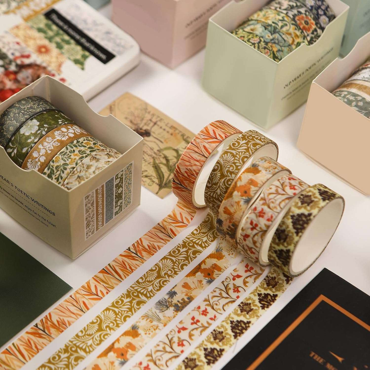 YUBBAEX 60 Rolls Value Washi Tape Pack Retro Arts Masking Tape Basic Patterns Decorative for DIY Crafts, Bullet Journal Supplies, Planners, Scrapbook, Card/Gift Wrapping (Retro Baroque) image number 3