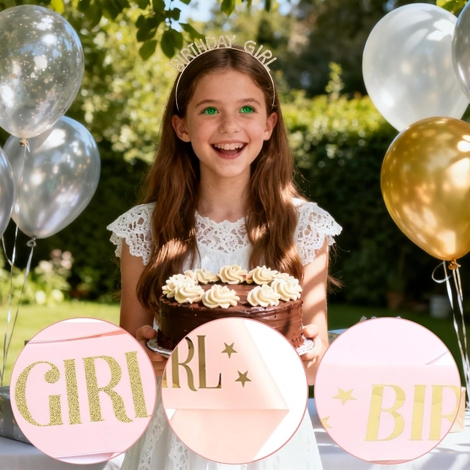 Birthday Crown and Birthday Sash, Headband Birthday Tiara and Sash for Birthday Girl, Sweet Birthday Party Accessories