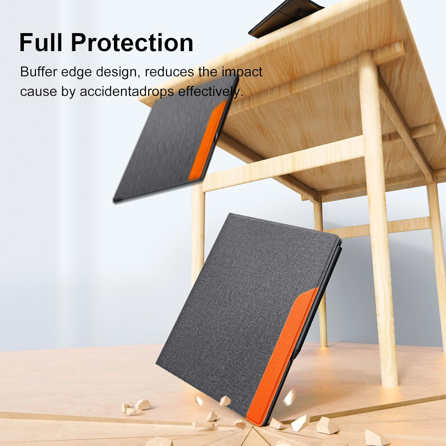 OLAIKE Book Folio Case for Remarkable 2 Paper Tablet 10.3" 2020 Released, Premuin Fabric Smart Cover with Pen Pocket, Stable Folding Stand Design (Not for Remarkable 1),Gray & Orange image number 4