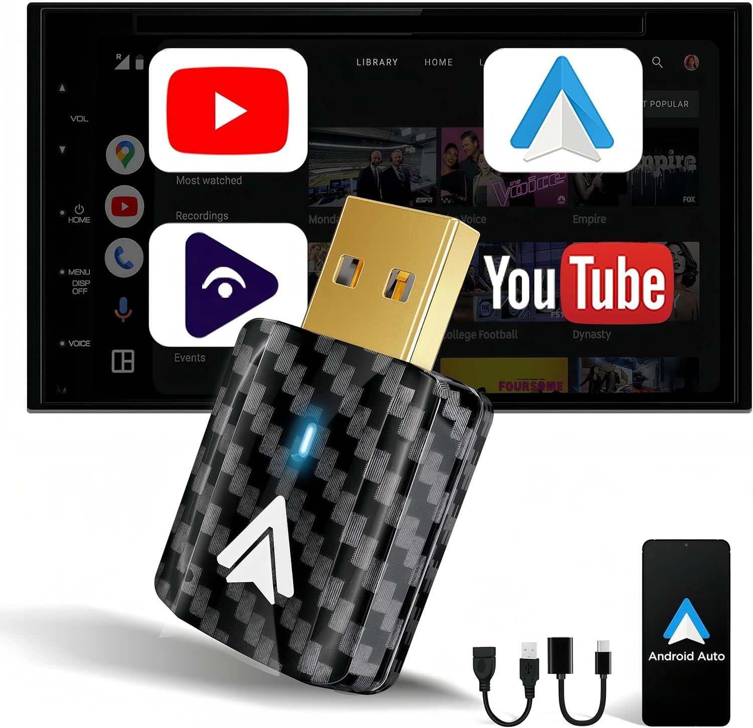 MSXTTLY Mini Android Auto Wireless Adapter Support Youtube, for Car USB Small Dongle Plug & Play, for Car Models 2017 above with Wired Androidauto, Only for Android Phones Version 11 Above, Deep Black image number 3