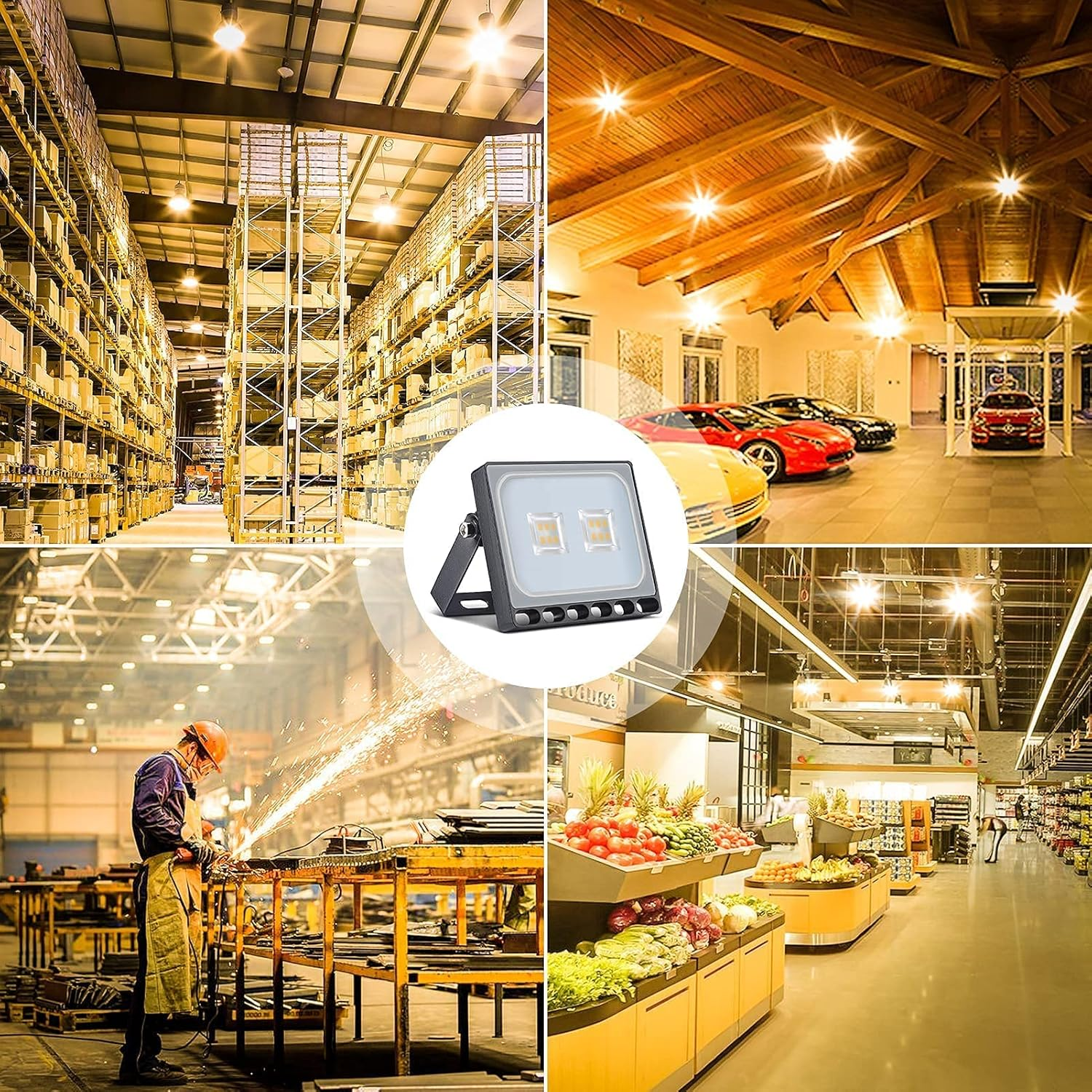 10 W LED Flood Light Spotlight with Plug Waterproof IP65 3000 K Warm White Ideal Wall Light Outdoor Lighting for Garden, Garage, Hotel image number 2