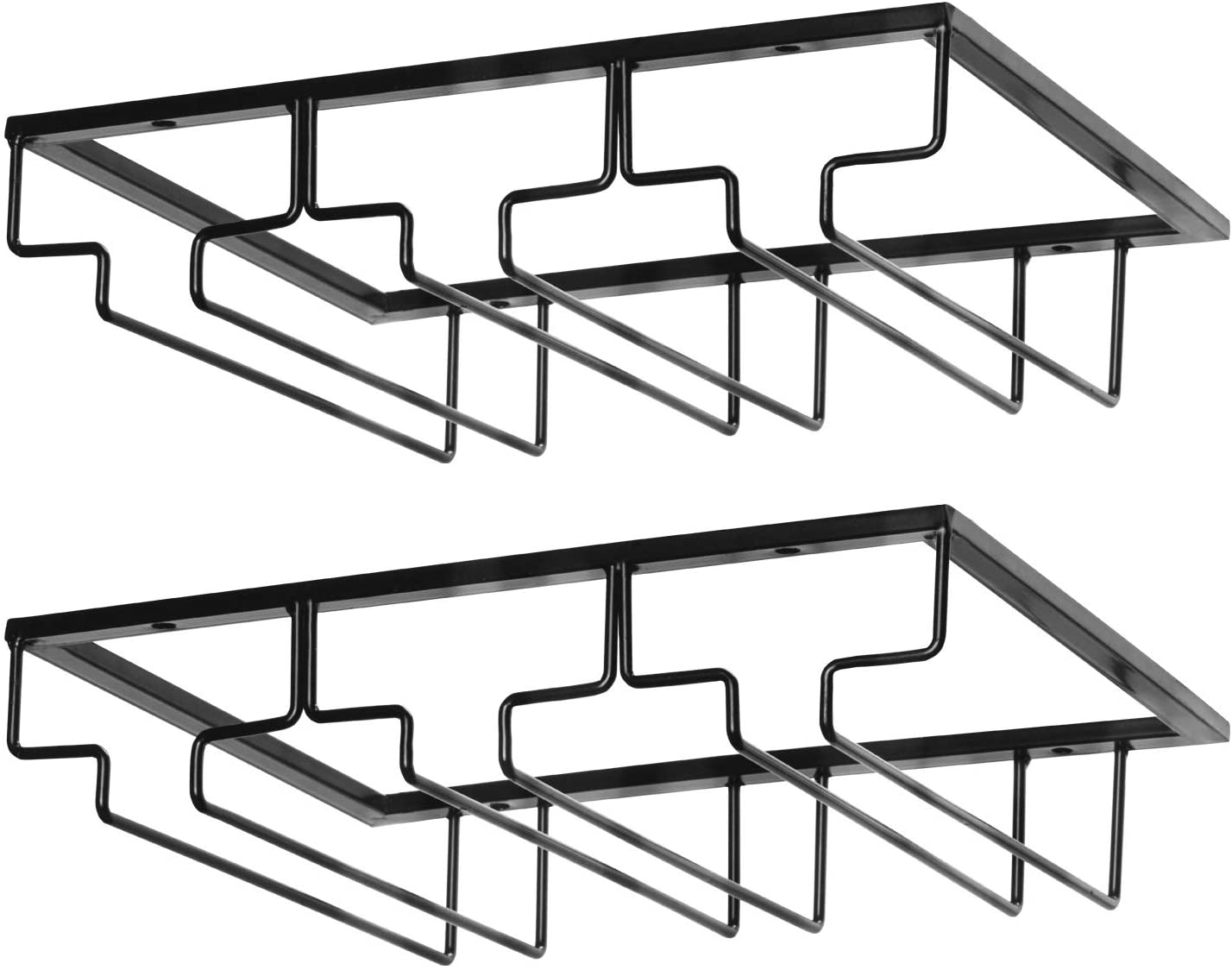 Wine Glass Rack - under Cabinet Stemware Wine Glass Holder Glasses Storage Hanger 2 Pack Metal Organizer for Bar Kitchen 4 Rows Gold