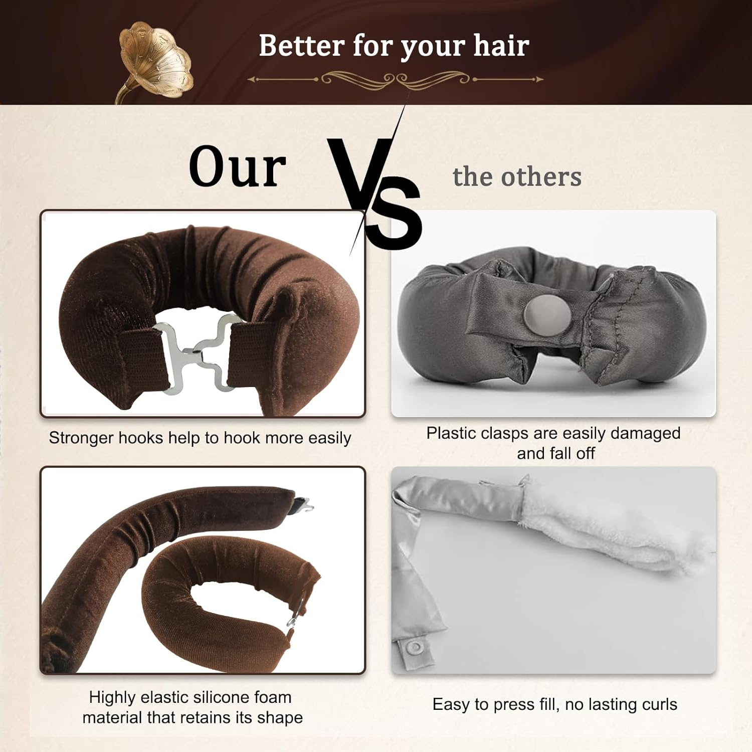 Flylipu Heatless Hair Curler, Heatless Curls Overnight Hair Curlers to Sleep in No Heat Hair Curler Curling Rod Headband Hair Rollers with Scarf, 4 Set Rod image number 2