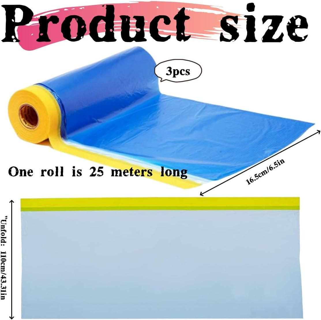 3 Rolls of Painter'S Plastic Film, Plastic Paint Tape and Curtains, Automotive Paint Tape and Curtain Cover Film, for Car, Wall, Window and Furniture Protection, 110 X 25 Meters image number 4