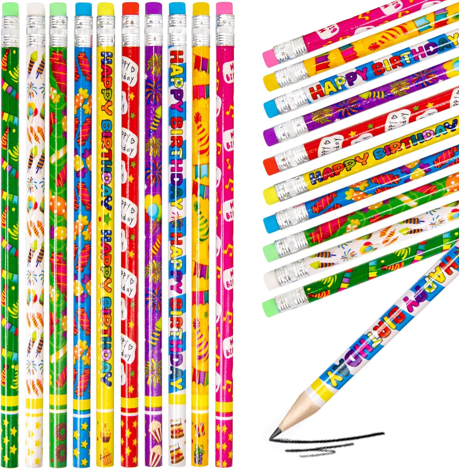 Happy Birthday Pencils 50PCS Wooden Pencil with Eraser Classroom Teacher Award for Kids image number 2