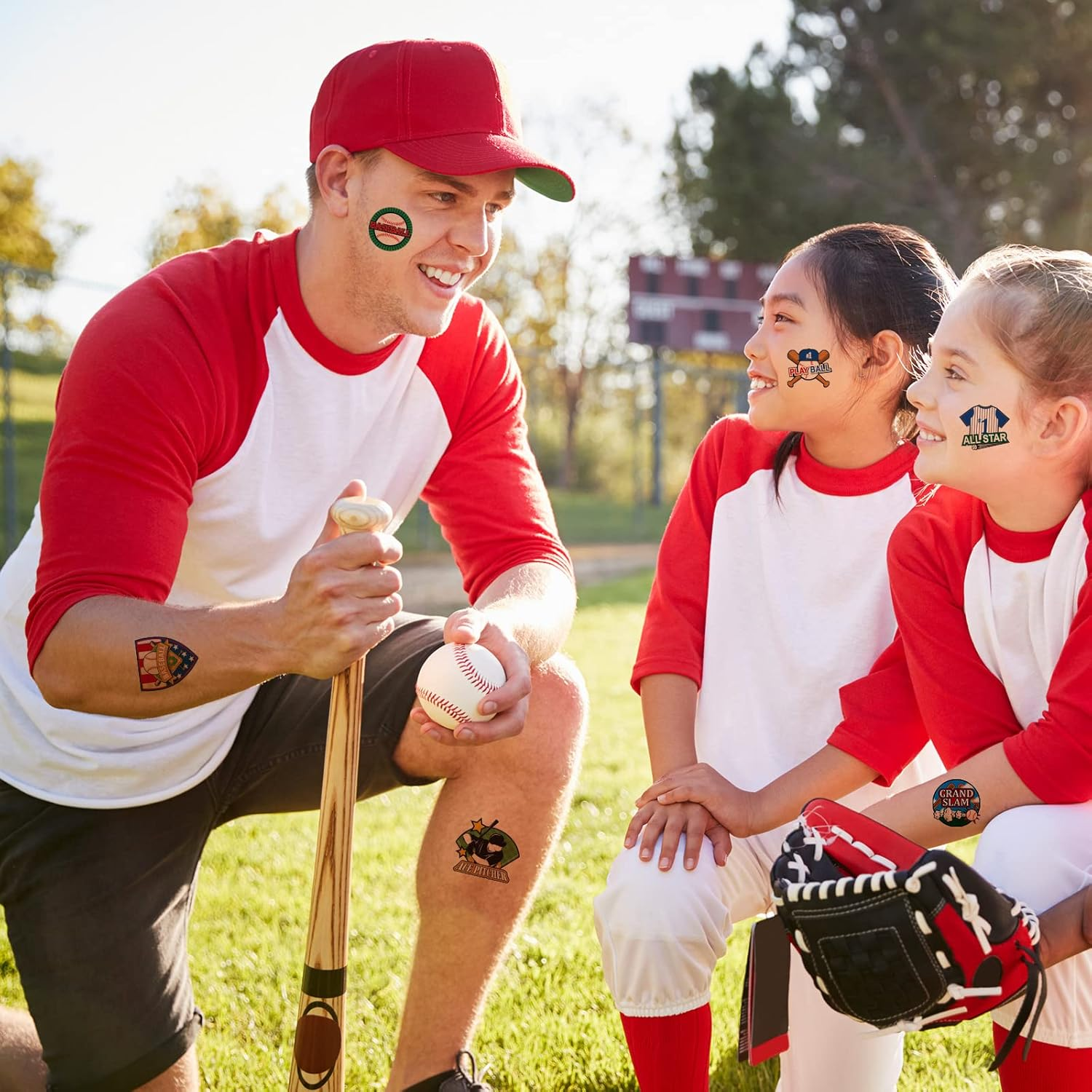 144 Pieces Baseball Temporary Tattoos Baseball Softball Sport Themed Waterproof Temporary Tattoos Stickers Birthday Party Decoration Supplies for Kids Adults Sporting Fans 9 Styles image number 3