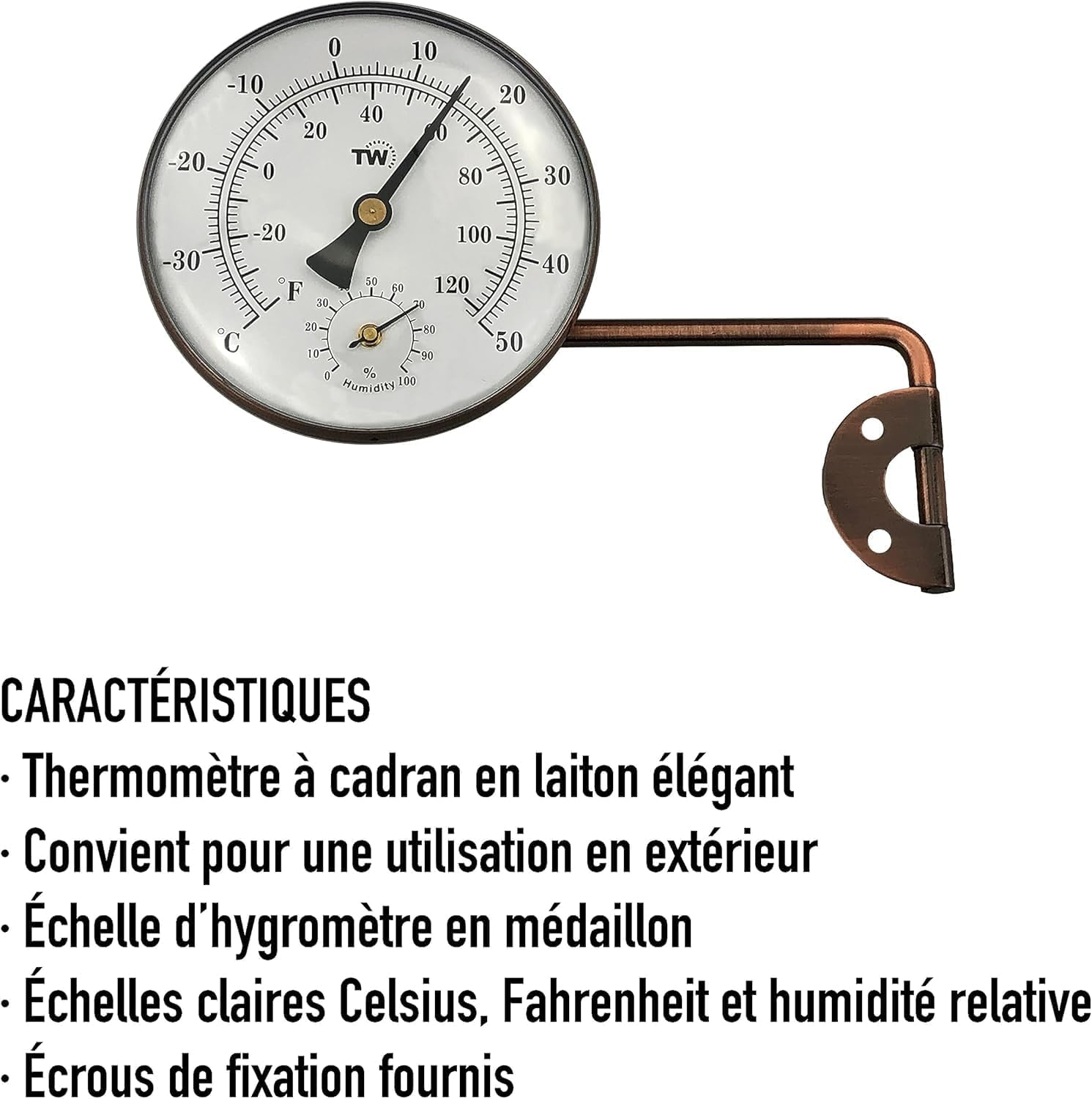 Brass Outdoor Thermometer Hygrometer with Stylish Dial Design - Garden Thermometer Suitable for outside Temperature and Humidity Meter Gauge Wall Greenhouse Garage Swinging Arm for Easy Positioning image number 5