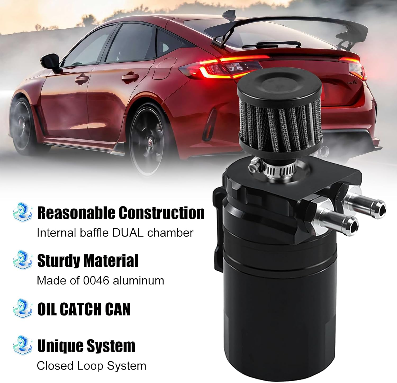 RYANSTAR RACING Universal Oil Catch Can Kit,Air Oil Separator, 350Ml Oil Catch Can Tank,With Breather Filter Black+Red image number 5