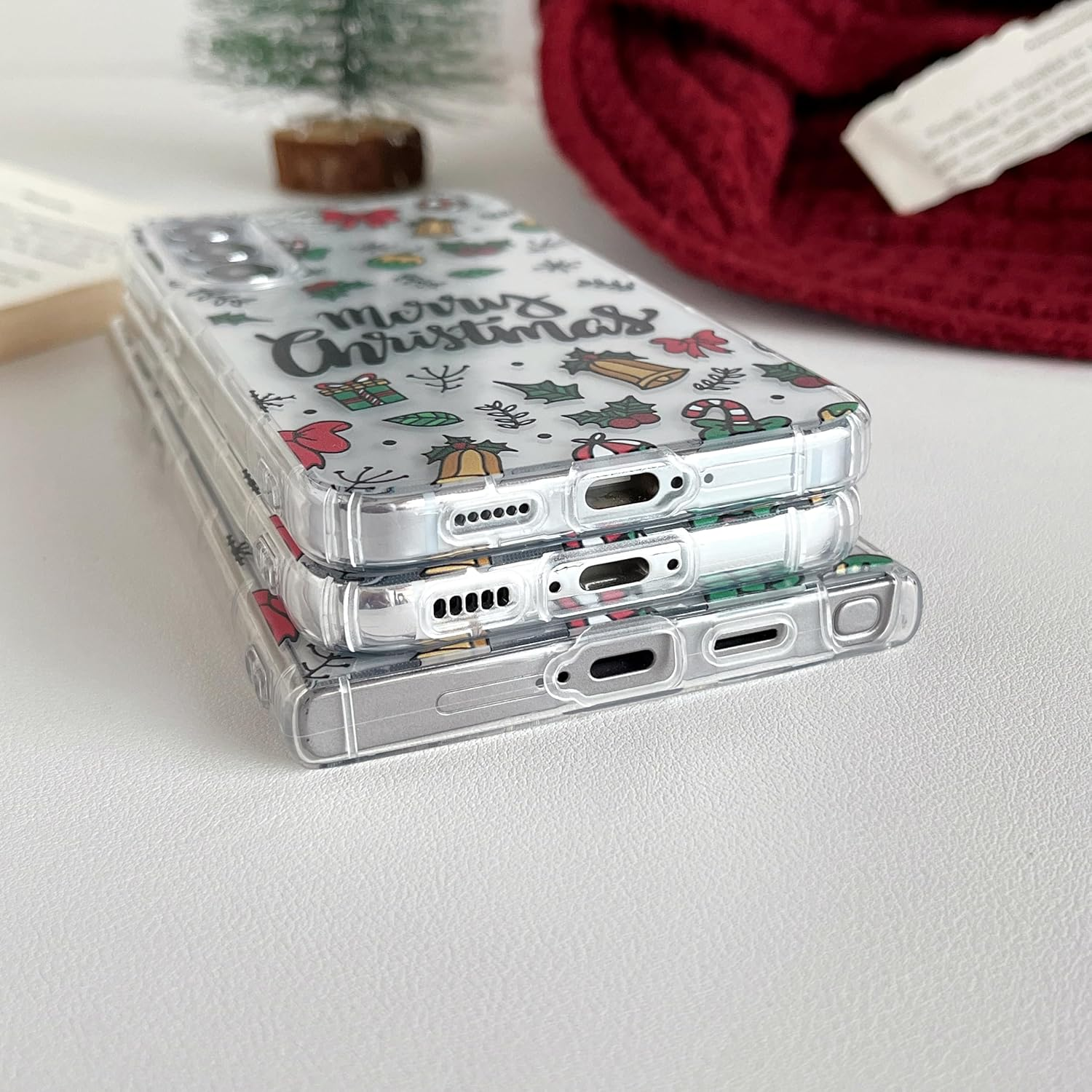 XIZYO Christmas Phone Case for Samsung Galaxy S24 Plus,Clear Cute Merry Christmas Xmas Bells Pattern Aesthetic Women Girls Kids Santa Winter Slim TPU Shockproof Protective Case,Clear image number 5