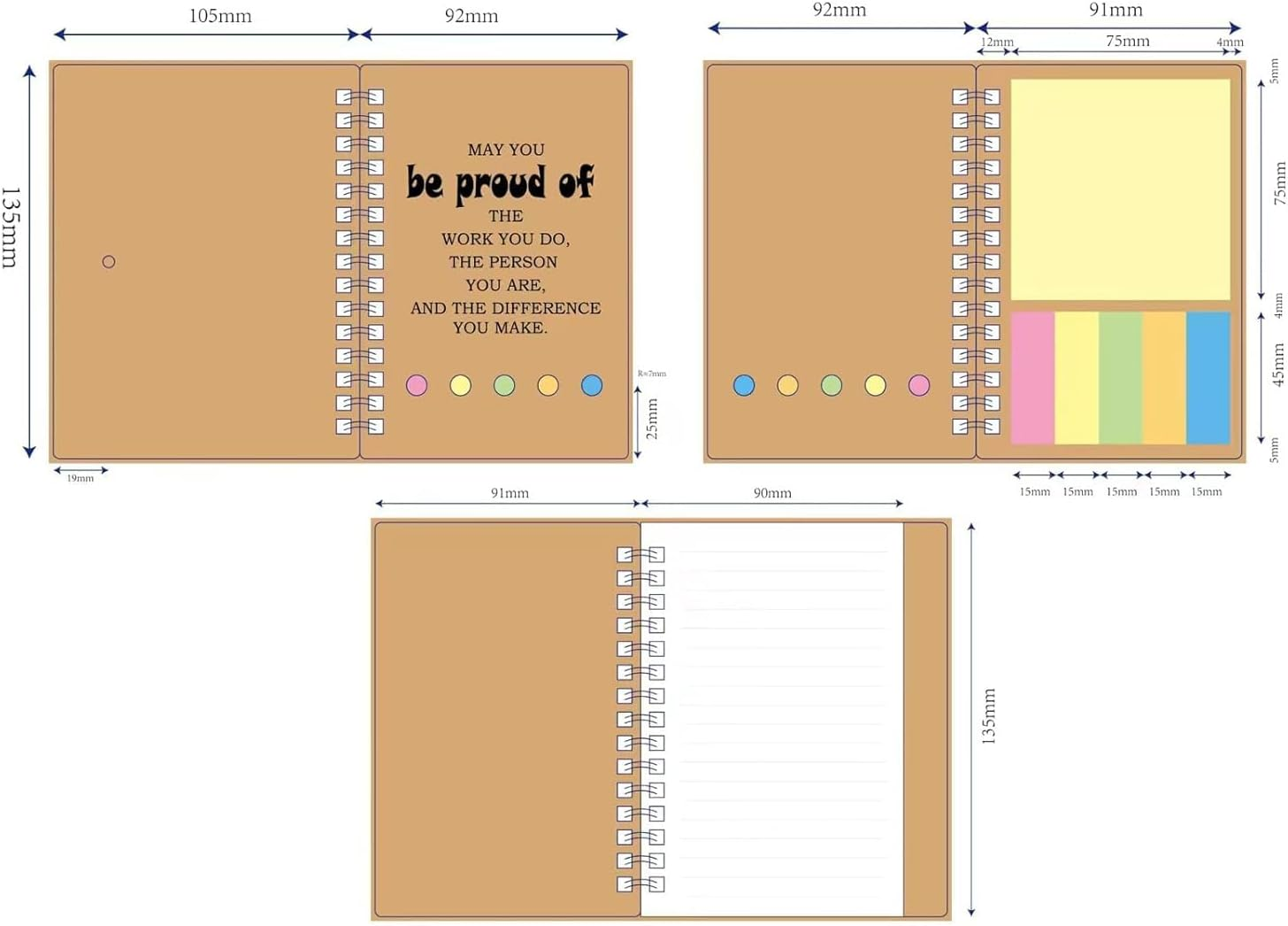 4 Sets Employee Appreciation Lnspirational Spiral Journal with Sticky Note Notepad Motivational Bamboo Ballpoint Pen Bulk for Nurse Teacher Student Coworker Thank You Present - Brown image number 4