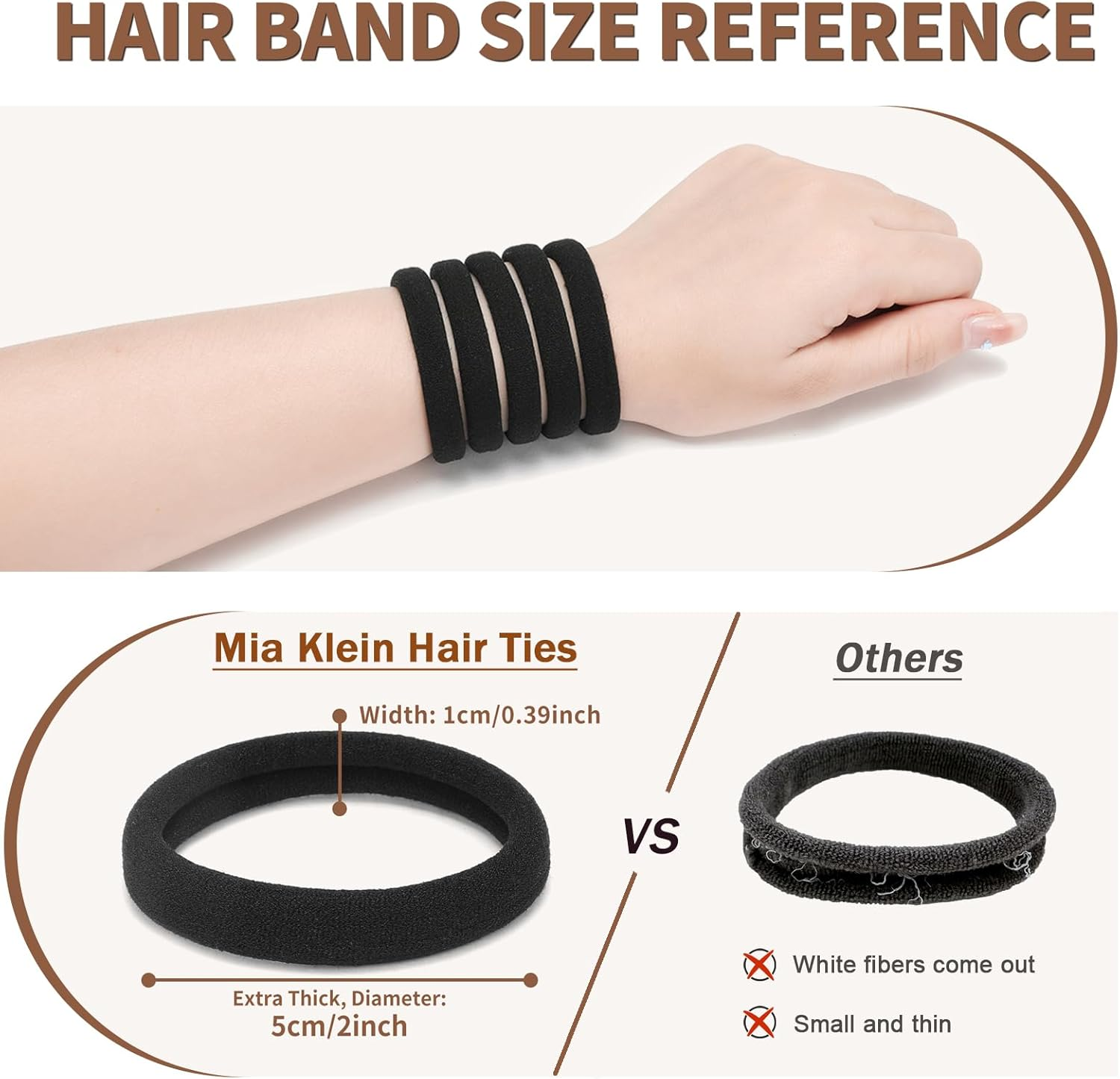 Mia Klein Hair Ties Black 100Count Extra Thick 5CM, Bulk Elastic Hair Bands for Thick Heavy Hair, Seamless Hair Accessories for Women, Girls, Ponytail Holder (Black) - Neutral Color image number 5