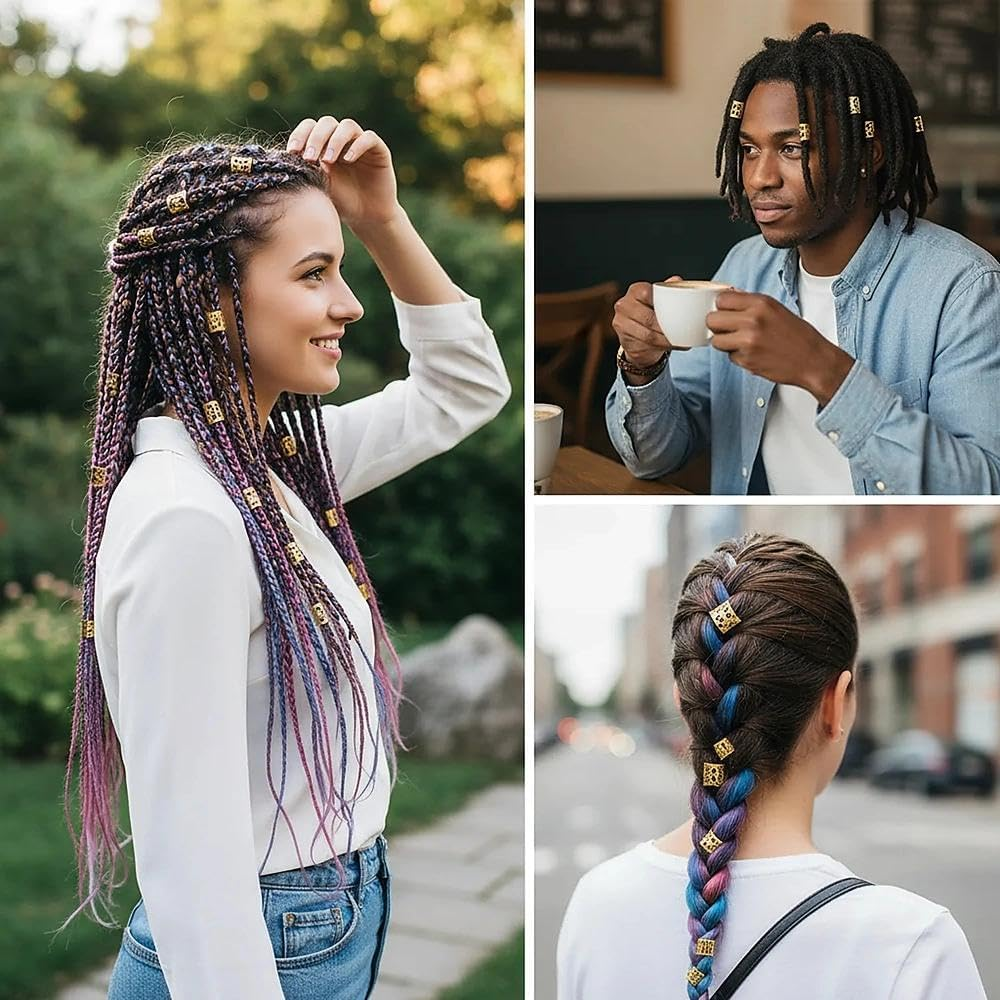 50-Piece Gold Metal Hair Clips & Hair Accessories for Braids, Locs, and Dreadlocks - Ermaoo