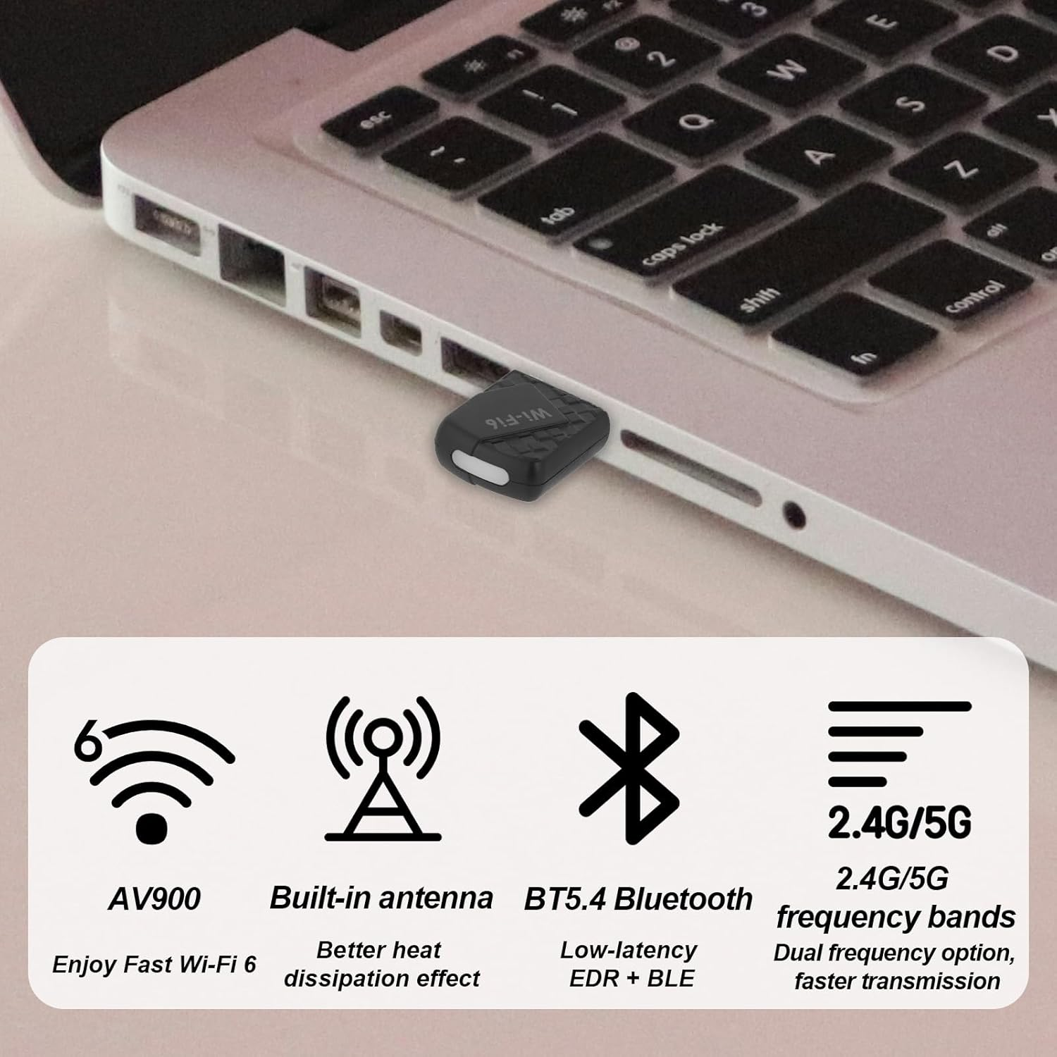 USB Wifi 6 Adapter for Laptop Desktop, 2-In-1 AV900 Dual Band 2.4/5GHZ with Bluetooth 5.3 Dual Band Wireless Network Plug and Play for Pc/Laptop/Desktop Support Win11/10/7 image number 4