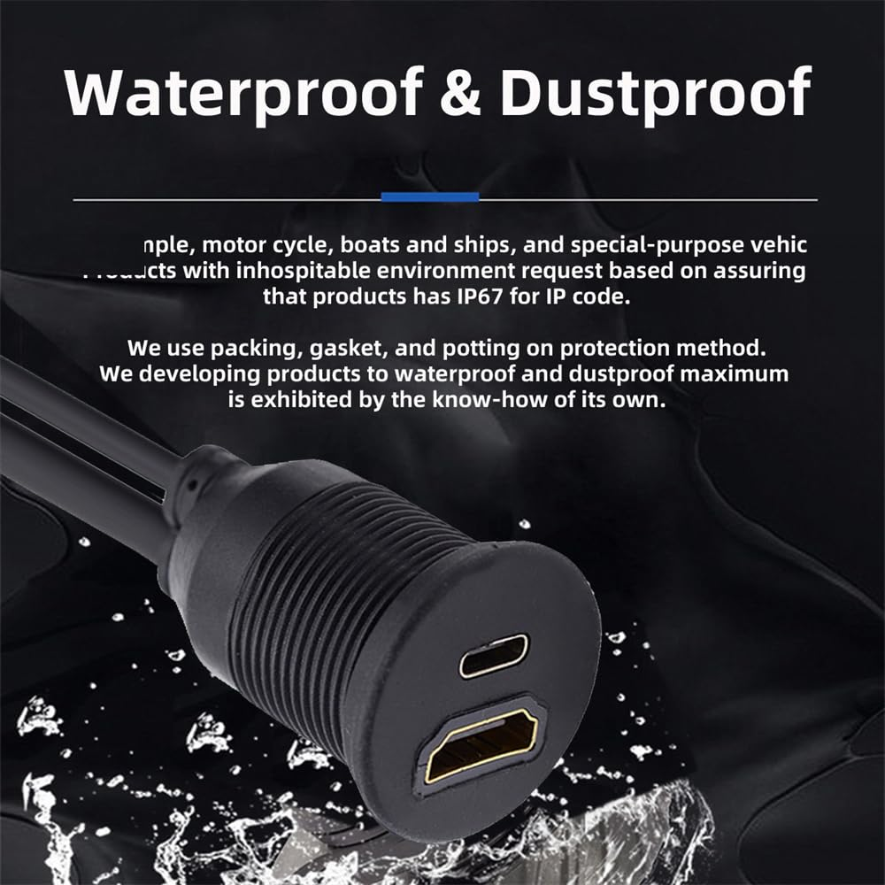 NFHK Waterproof Dustproof USB-C Type-C USB 3.1 &HDMI 4K Extension Flush Car Latch Mount Extension Cable for Dashboard Panel image number 1