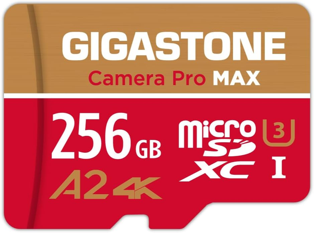 [5-Yrs Free Data Recovery] GIGASTONE 256GB Micro SD Card, 4K Camera Pro MAX, A2 V30 Microsdxc Memory Card for Smartphone, Gopro, Action Cams, 4K UHD Video, up to 130/85 Mb/S, UHS-I U3 C10 with Adapter image number 1