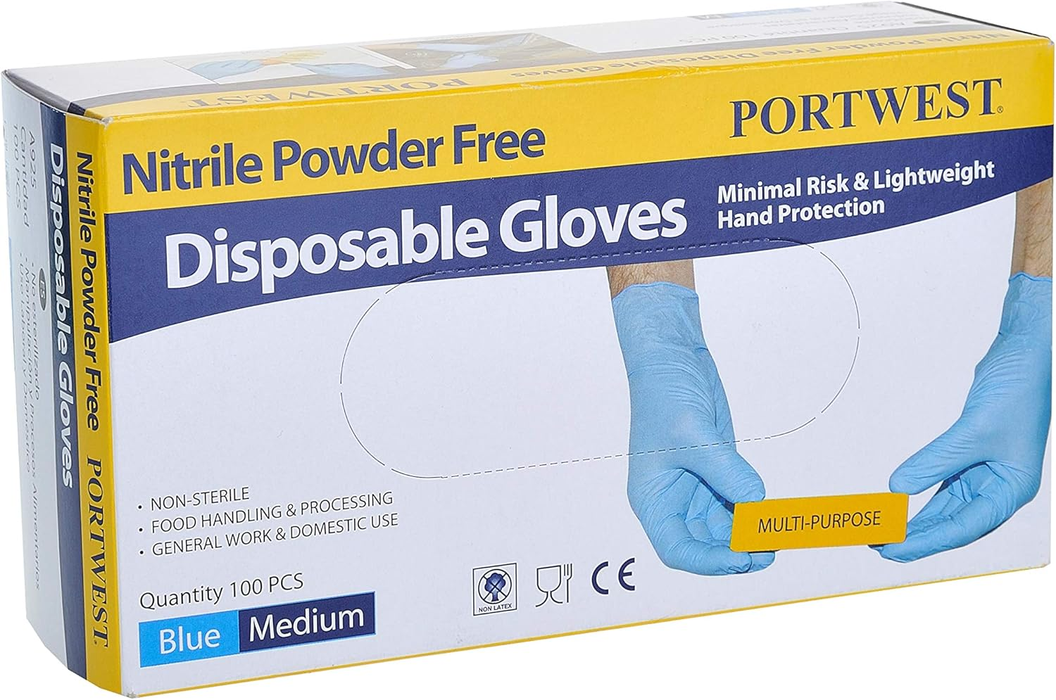 Portwest A925 Cleaning Powder Free Disposable Nitrile Glove Blue, Medium