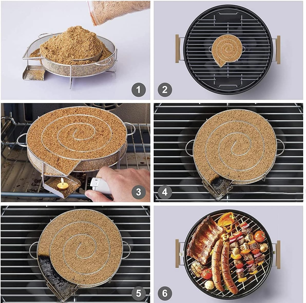 Cold Smoke Generator for BBQ Grill or Smoker Wood Dust Hot and Cold Smoking Salmon Meat Burn, Stainless Steel Pellet Smoke Generator with Brush and Hooks, round Cold Smoker Generator for Kettle image number 5