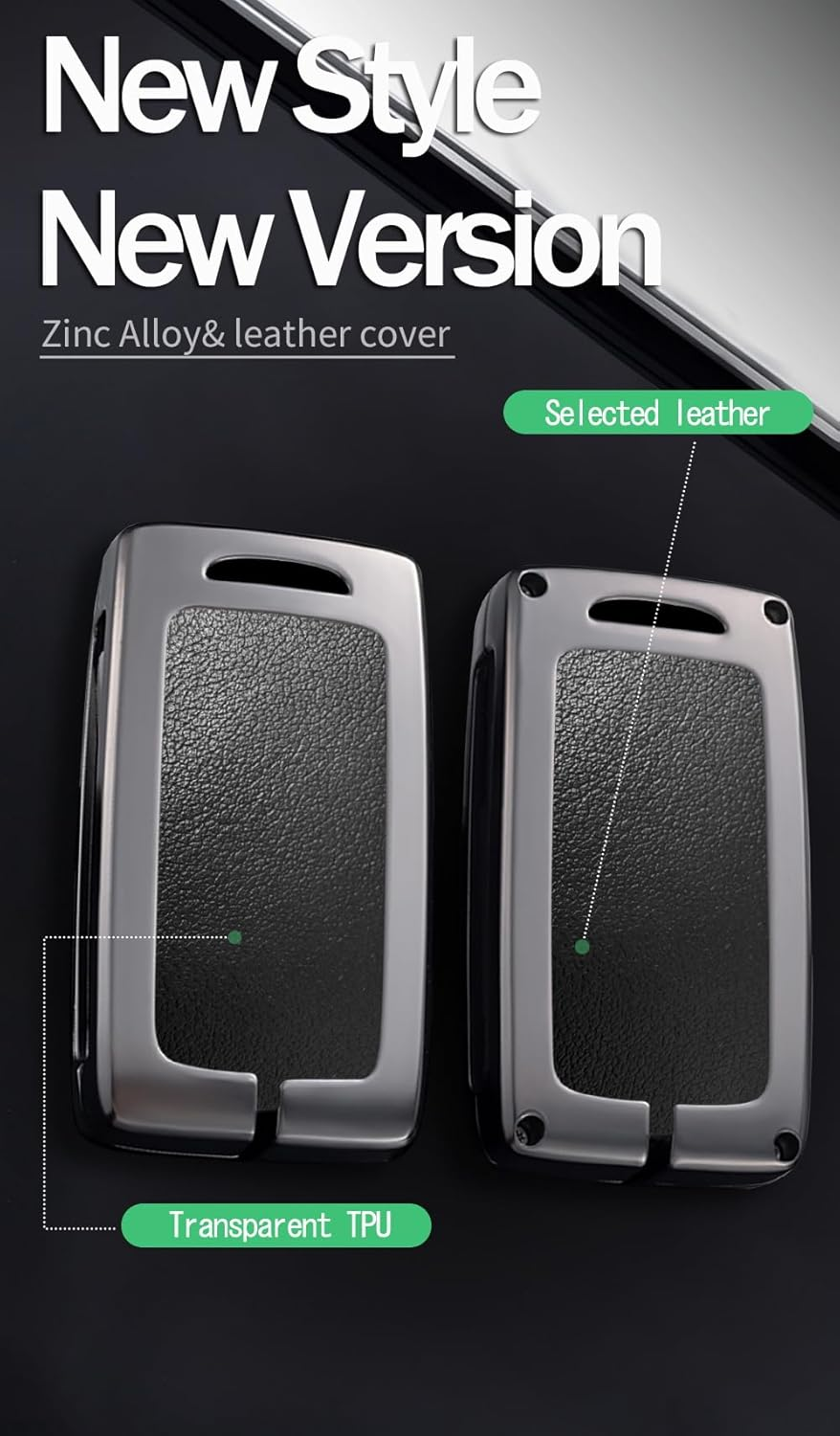 Ontto Metal Leather Car Key Fob Cover Fit for Mazda 3 6 CX-5 CX-9 CX-30 CX-50 CX-70 CX-90 MX-30 MX-5 2019-2025 Key Holder Case Keyring Shell Bag Keychain Auto Accessories 2/3/4 Buttons Grey 2 - Long Keychain-Black image number 5