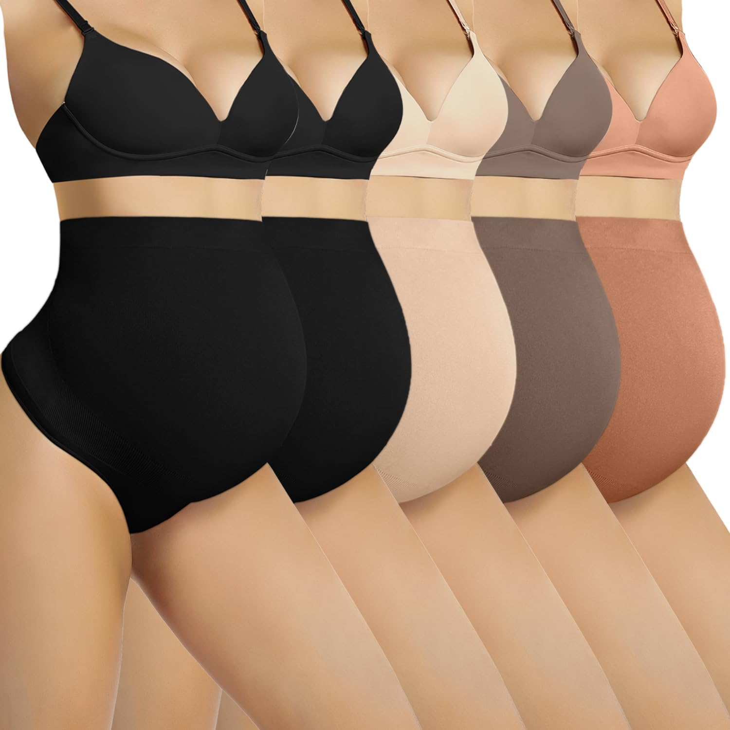 Maternity Underwear Thong for Women Maternity Shapewear over Belly Support Seamless 5 Pack