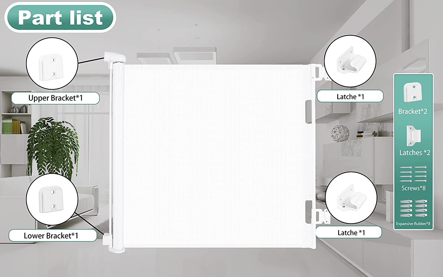 Retractable Baby Safety Gate - Sulishang Durable Portable Mesh Baby Gate/Dog Gate, Extra Wide Safety Gates 33" Tall, Extends up to 55" for Doorways, Stairs, Hallways, Banisters Indoor and Outdoor image number 7