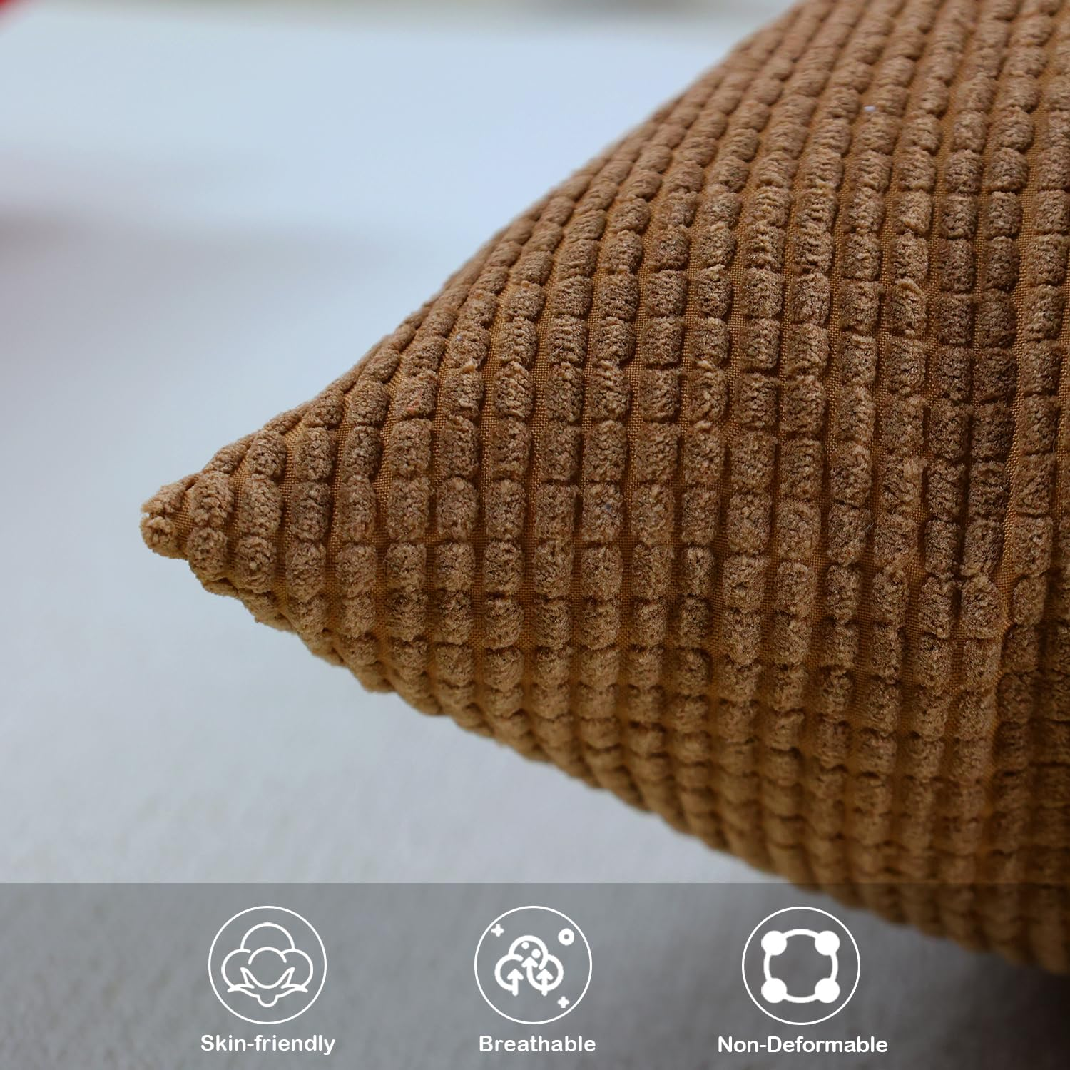 Corduroy Throw Pillow Covers Set of 2, Modern Decorative Couch Pillow Covers Neutral Solid Dyed 45X45Cm Square Soft Cushion Cases for Home Bedroom Living Room Sofa Chair Bed Car Office Balcony Decor image number 4