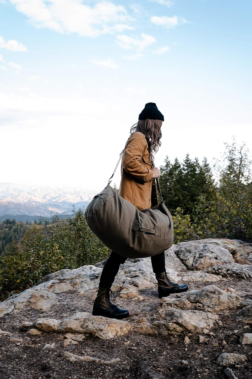 Deluxe Duffel Bag W/Zipper, Olive Green - 42"X15"X15" image number 3