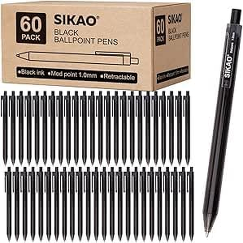 Black Pens | 60 Pack Retractable Ballpoint Pens Multipack | Black Ink Medium Point 1.0Mm | Smooth Writing Ball Point Pens | School Office Supplies, Box of Pens Bulk (Black Ink) image number 4