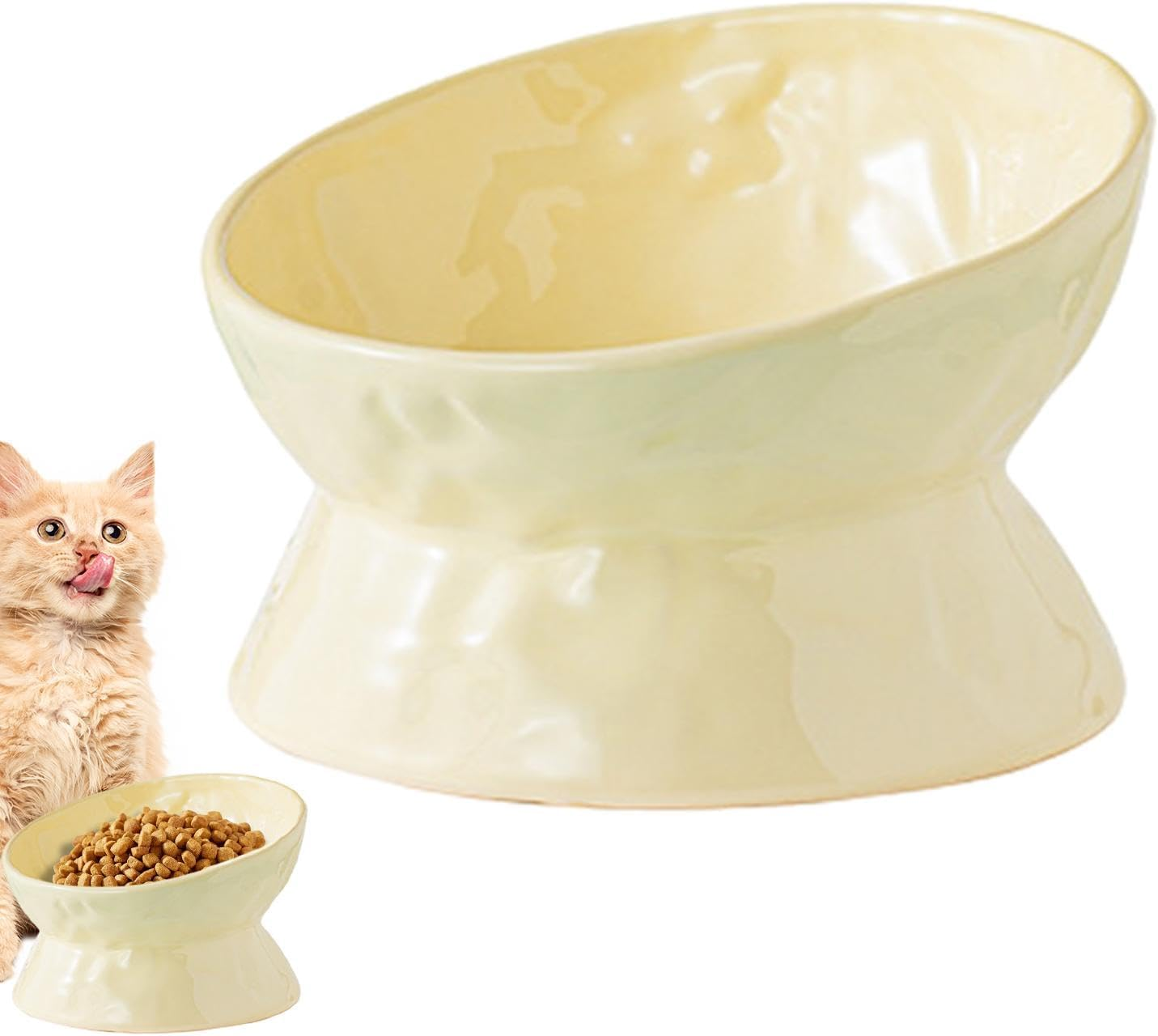 Shurzzesj Elevated Cat Water Bowl, Ceramic Cat Food and Water Bowls, Anti-Tip Pet Food Dish, Wide Cat Food Bowl for Cats Dogs Pets