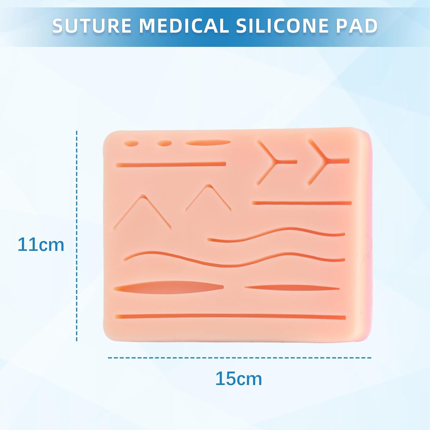 Practice Suture Pad, Realistic Three Layer Silicone Skin Kit with 14 Pre-Cut Wounds for Medical and Veterinary Students Training image number 2