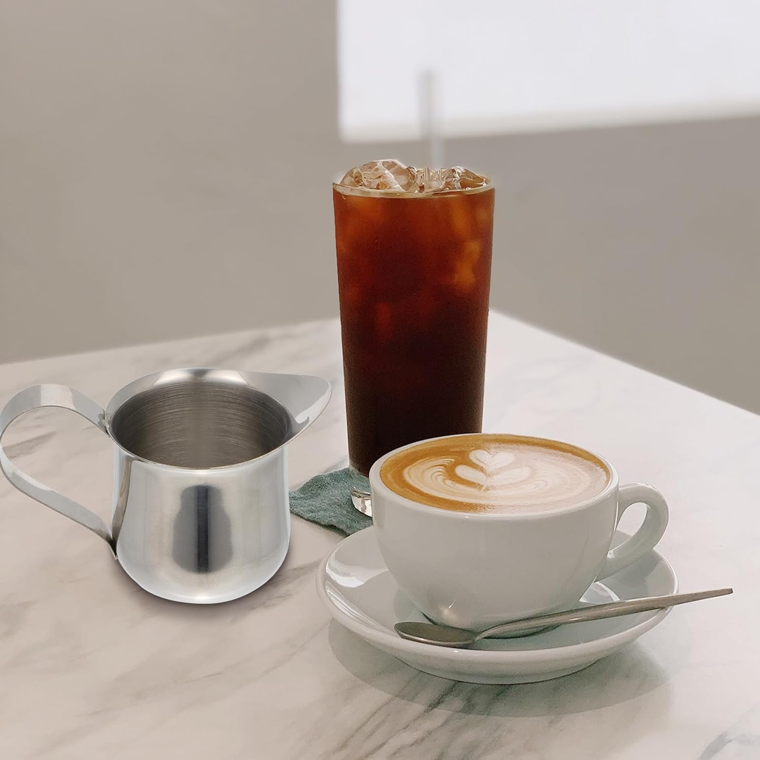 SAFIGLE Stainless Steel Milk Frothing Pitcher 50Ml 2Oz Coffee Garland Cup with Spout for Cafe Espresso Latte Art Milk Warmer Jug image number 5