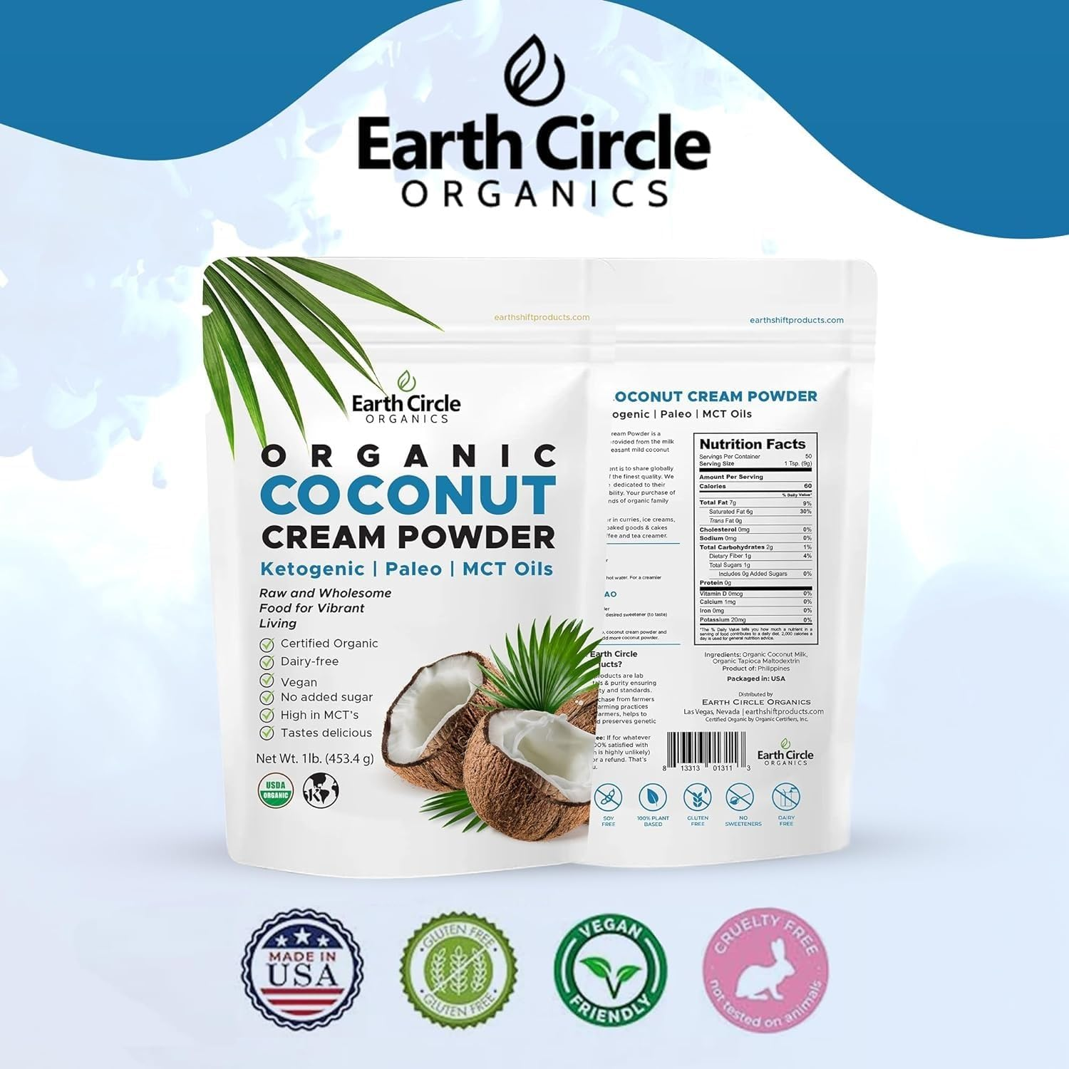 Organic Coconut Cream | Milk Powder, Perfect Keto Coffee Creamer - High in MCT Oil, Vegan, No Added Sugar, Gluten and Dairy Free, Healthy & Tastes Delicious - 1 Pound image number 2