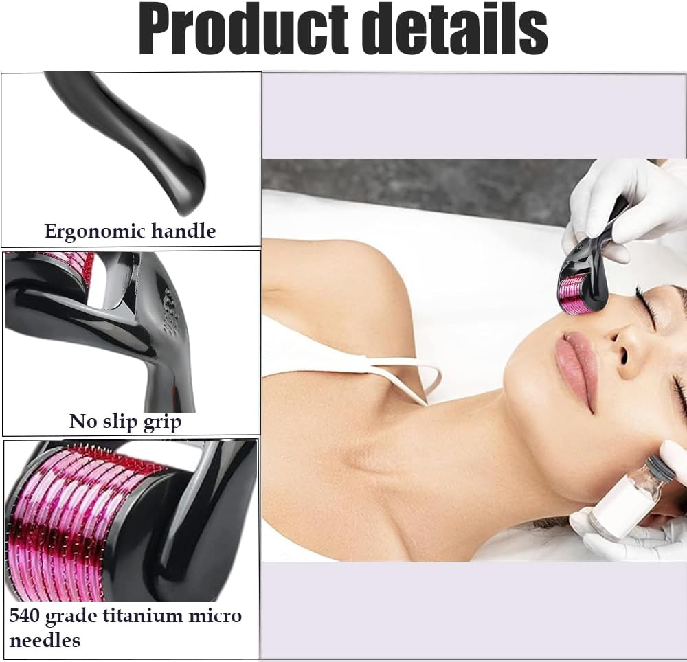 0.5Mm Titanium Derma Roller 540 Needles - Professional Microneedling Tool for Face & Hair Growth, Cosmetic Grade Dermaroller with Storage Case, Anti-Aging Skin Care Treatment Device image number 5